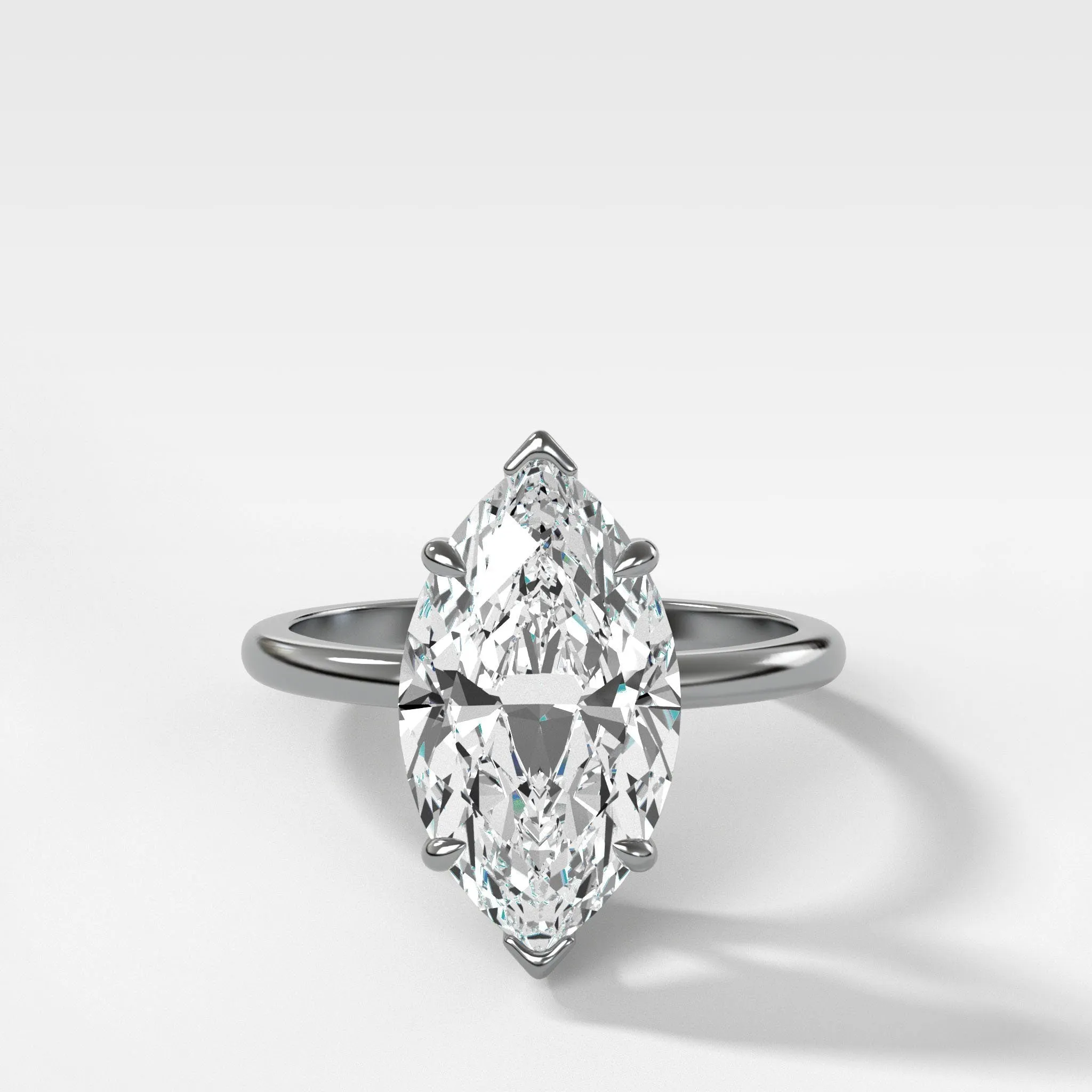 Crescent Solitaire Engagement Ring With Marquise Cut Diamond (North South)