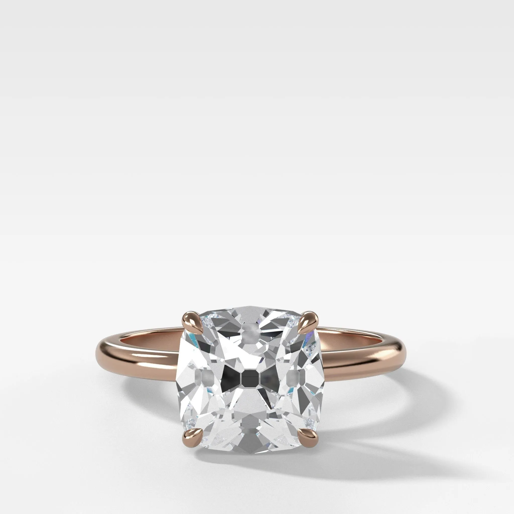 Crescent Solitaire Engagement Ring With Old Mine Cut Diamond