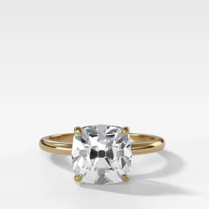 Crescent Solitaire Engagement Ring With Old Mine Cut Diamond