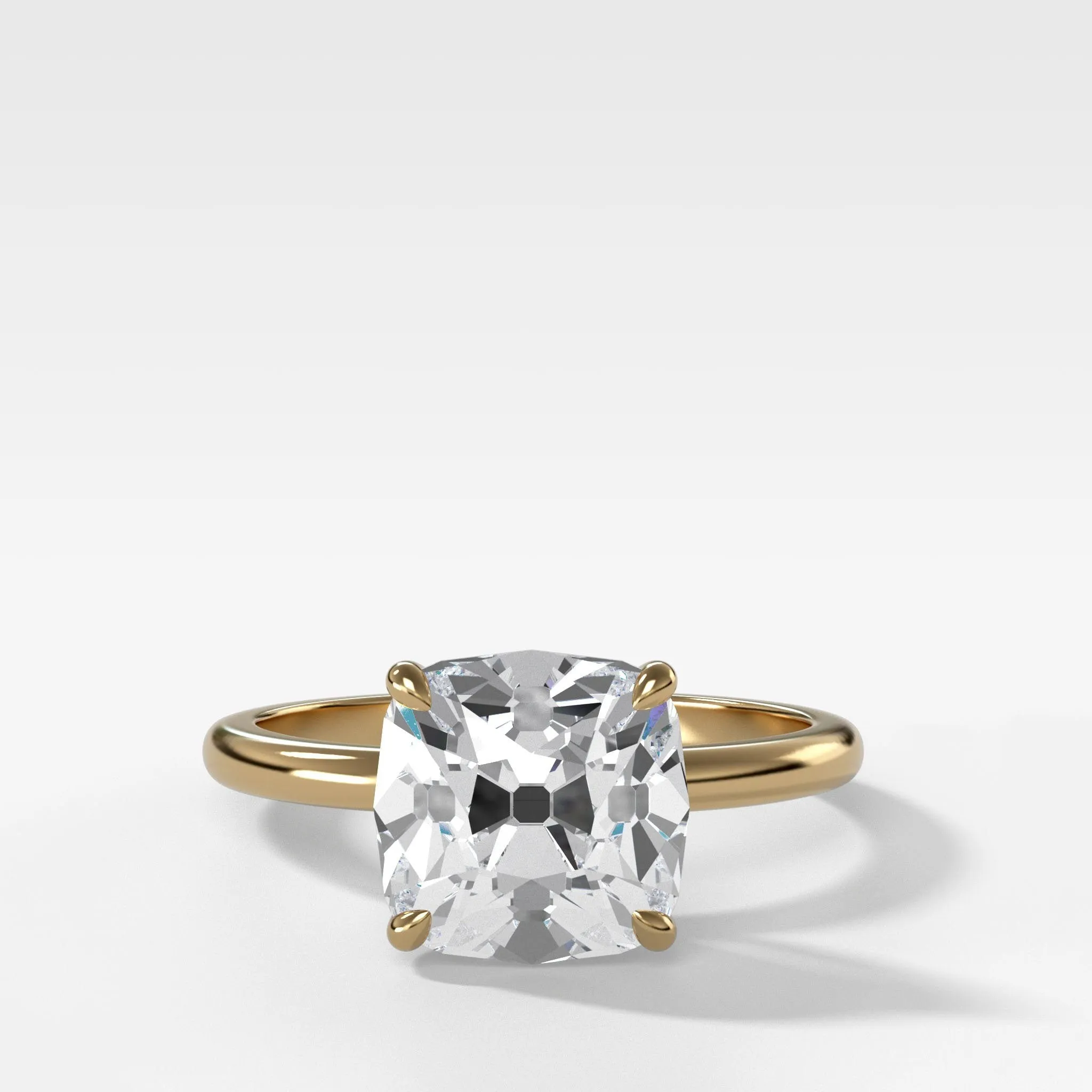 Crescent Solitaire Engagement Ring With Old Mine Cut Diamond