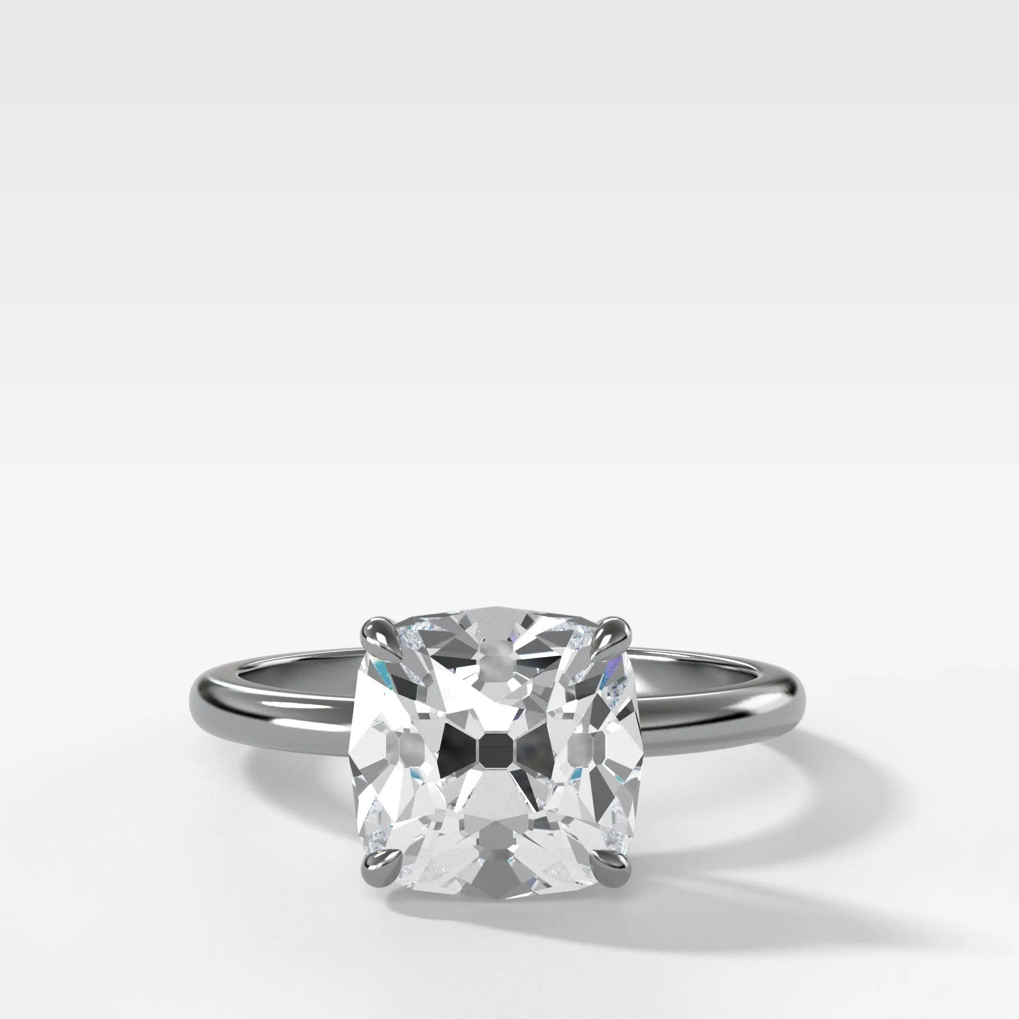 Crescent Solitaire Engagement Ring With Old Mine Cut Diamond
