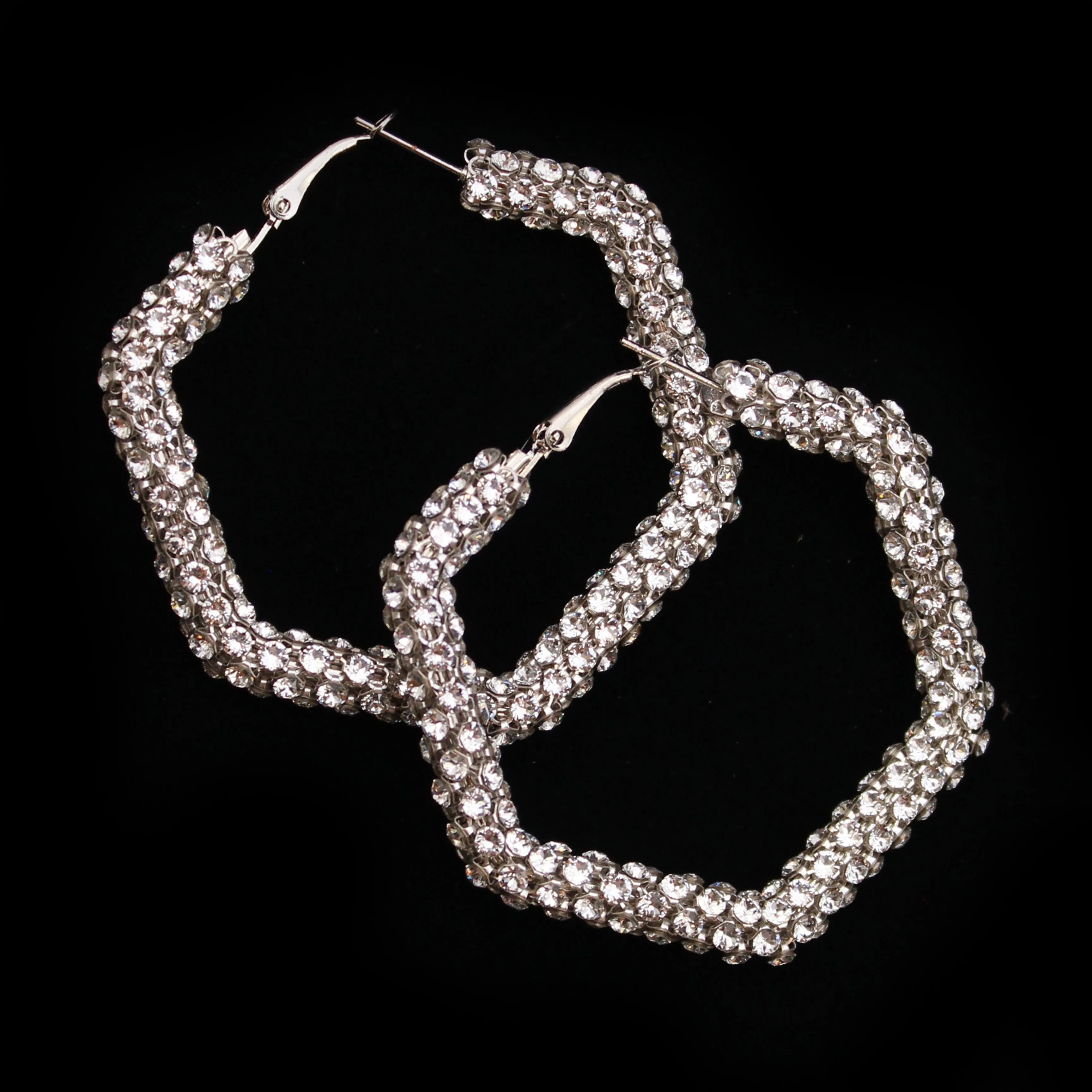 Crystal Mesh Hexagon Hoop Earring