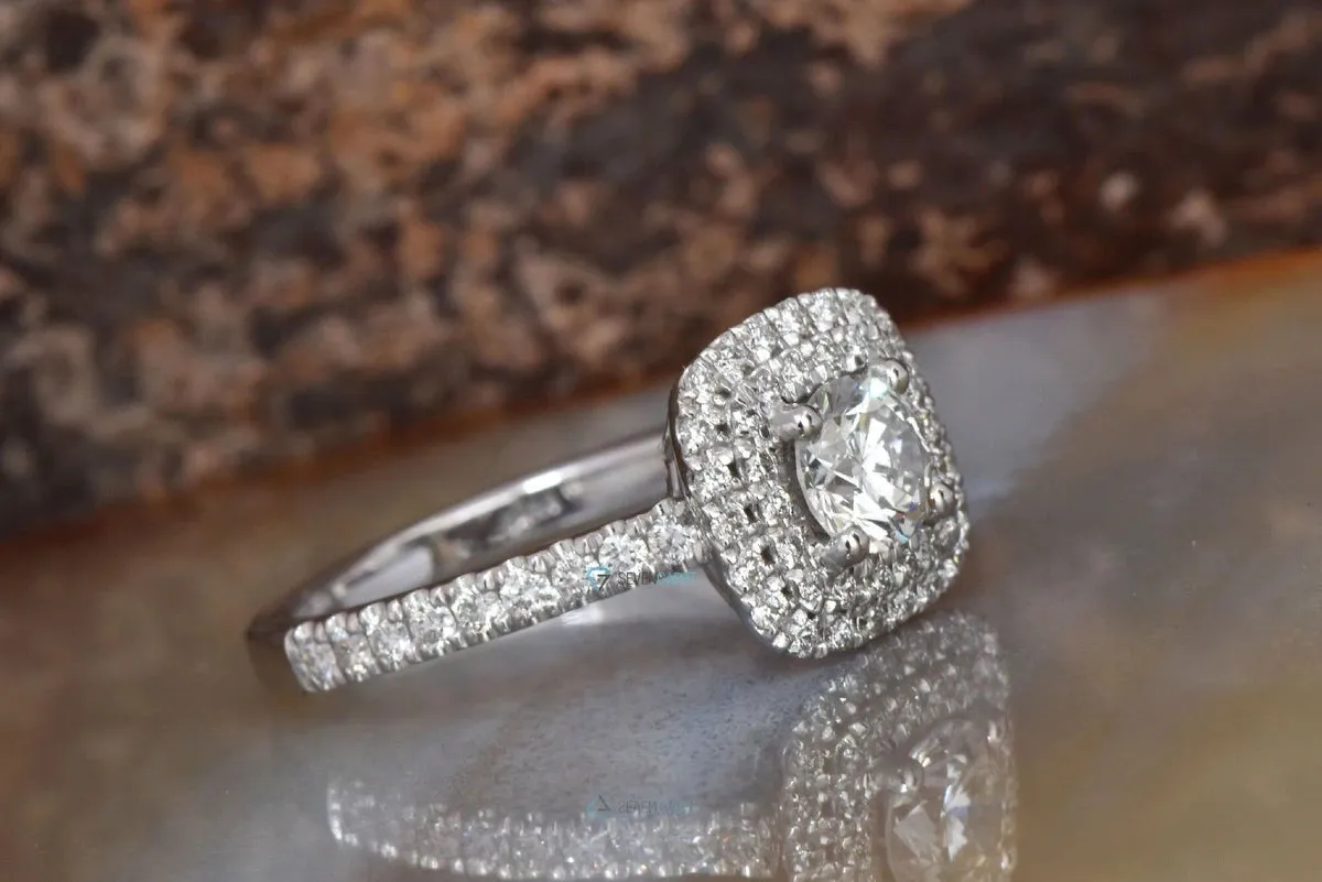 Cushion ring-Diamond engagement ring-Promise ring-Square diamond ring-4 prong engagement-Double halo ring-Dainty Engagement Ring-Thin band