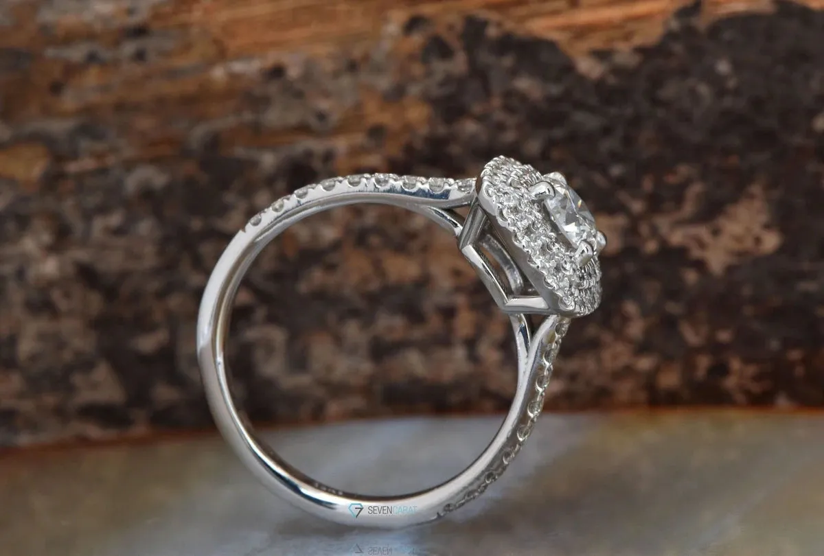 Cushion ring-Diamond engagement ring-Promise ring-Square diamond ring-4 prong engagement-Double halo ring-Dainty Engagement Ring-Thin band