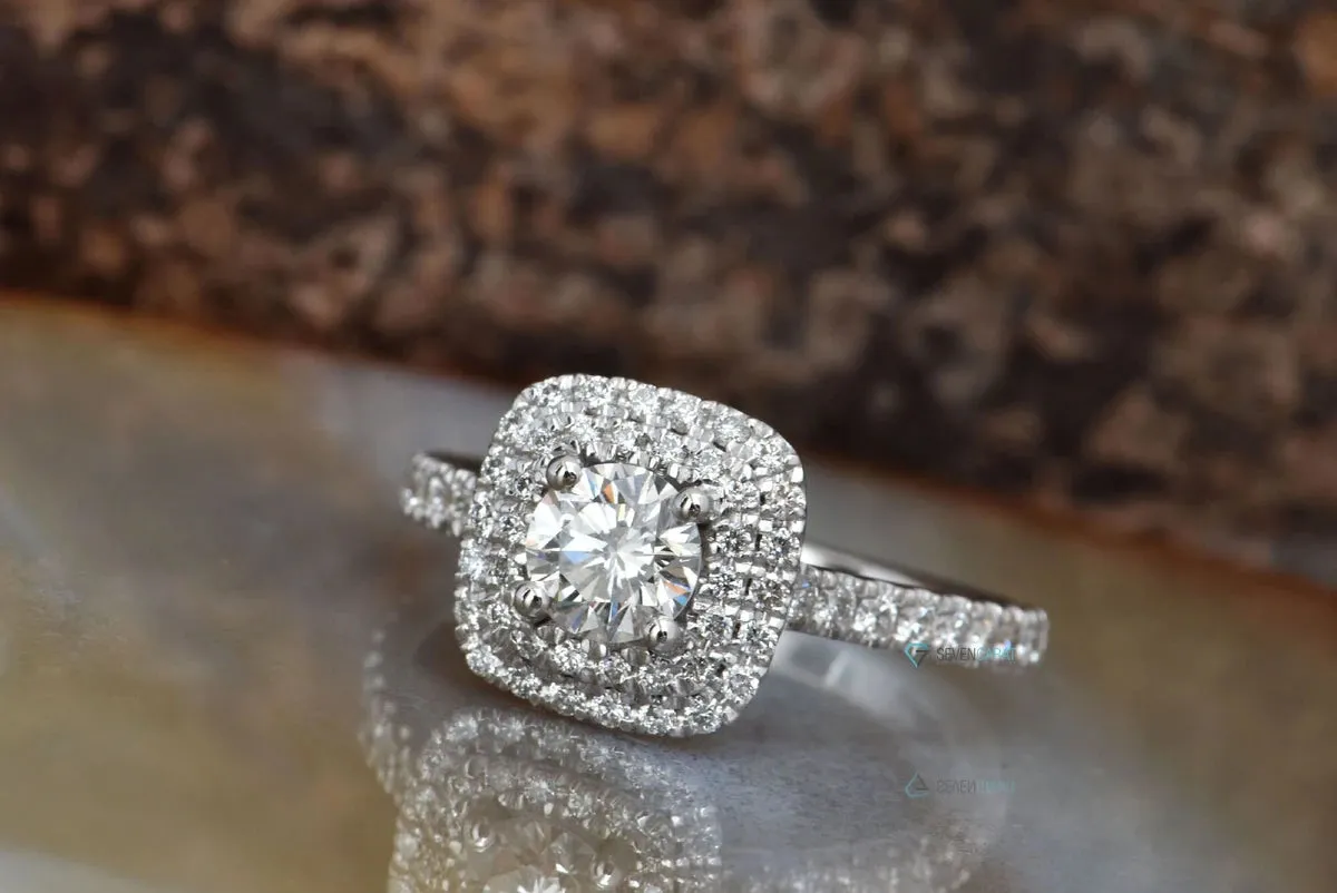Cushion ring-Diamond engagement ring-Promise ring-Square diamond ring-4 prong engagement-Double halo ring-Dainty Engagement Ring-Thin band