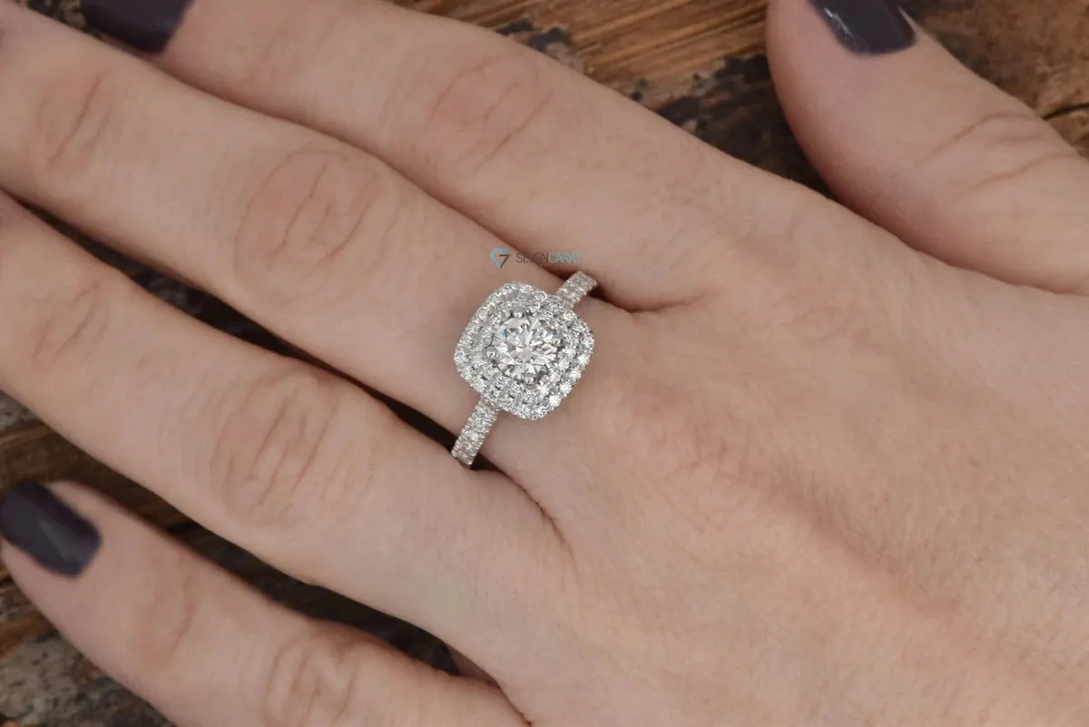 Cushion ring-Diamond engagement ring-Promise ring-Square diamond ring-4 prong engagement-Double halo ring-Dainty Engagement Ring-Thin band