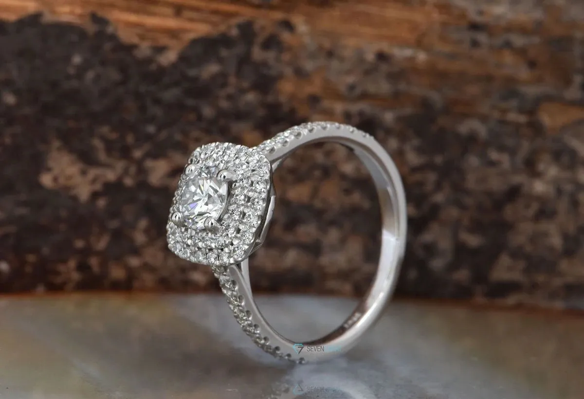 Cushion ring-Diamond engagement ring-Promise ring-Square diamond ring-4 prong engagement-Double halo ring-Dainty Engagement Ring-Thin band