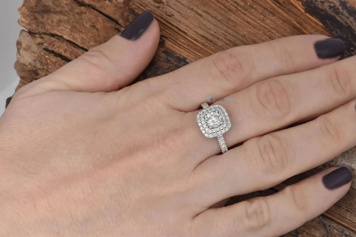 Cushion ring-Diamond engagement ring-Promise ring-Square diamond ring-4 prong engagement-Double halo ring-Dainty Engagement Ring-Thin band