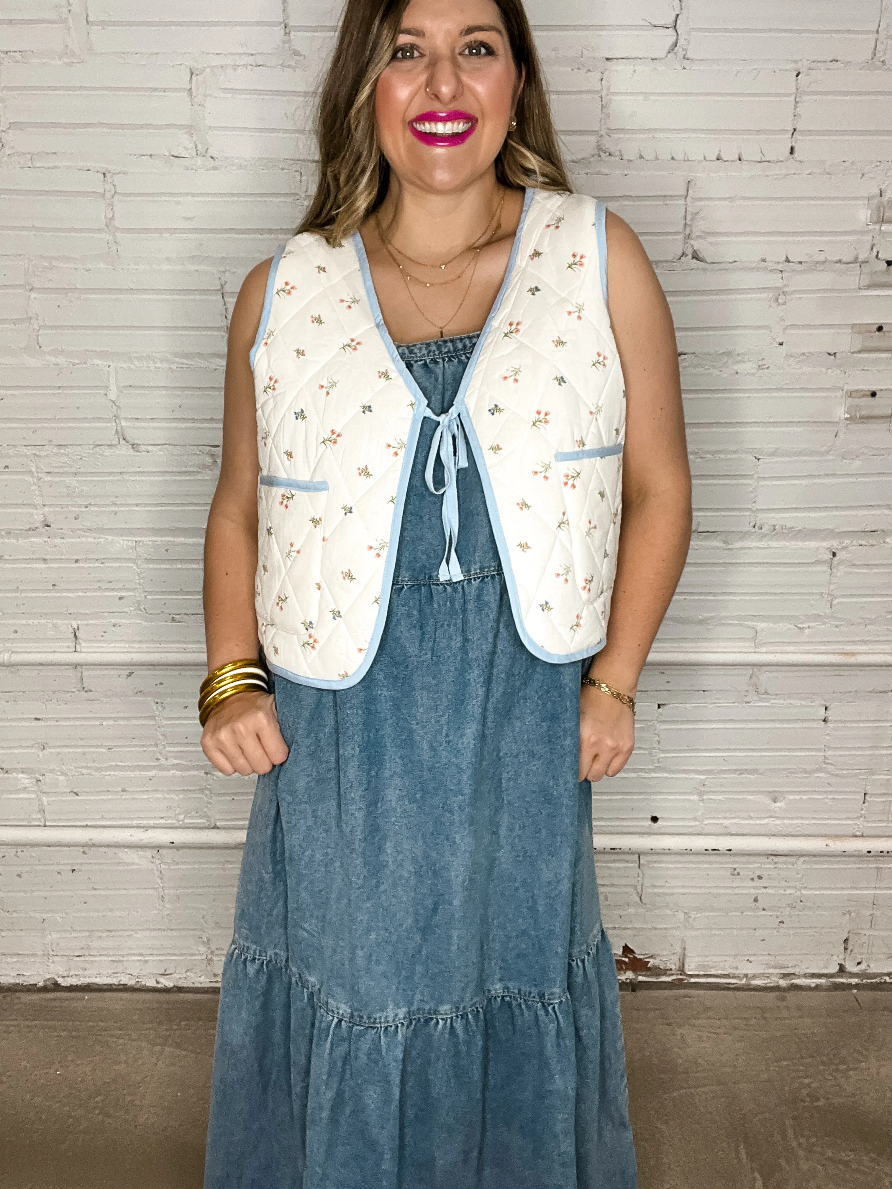 Dainty Dwellings Floral Cream Quilted Vest