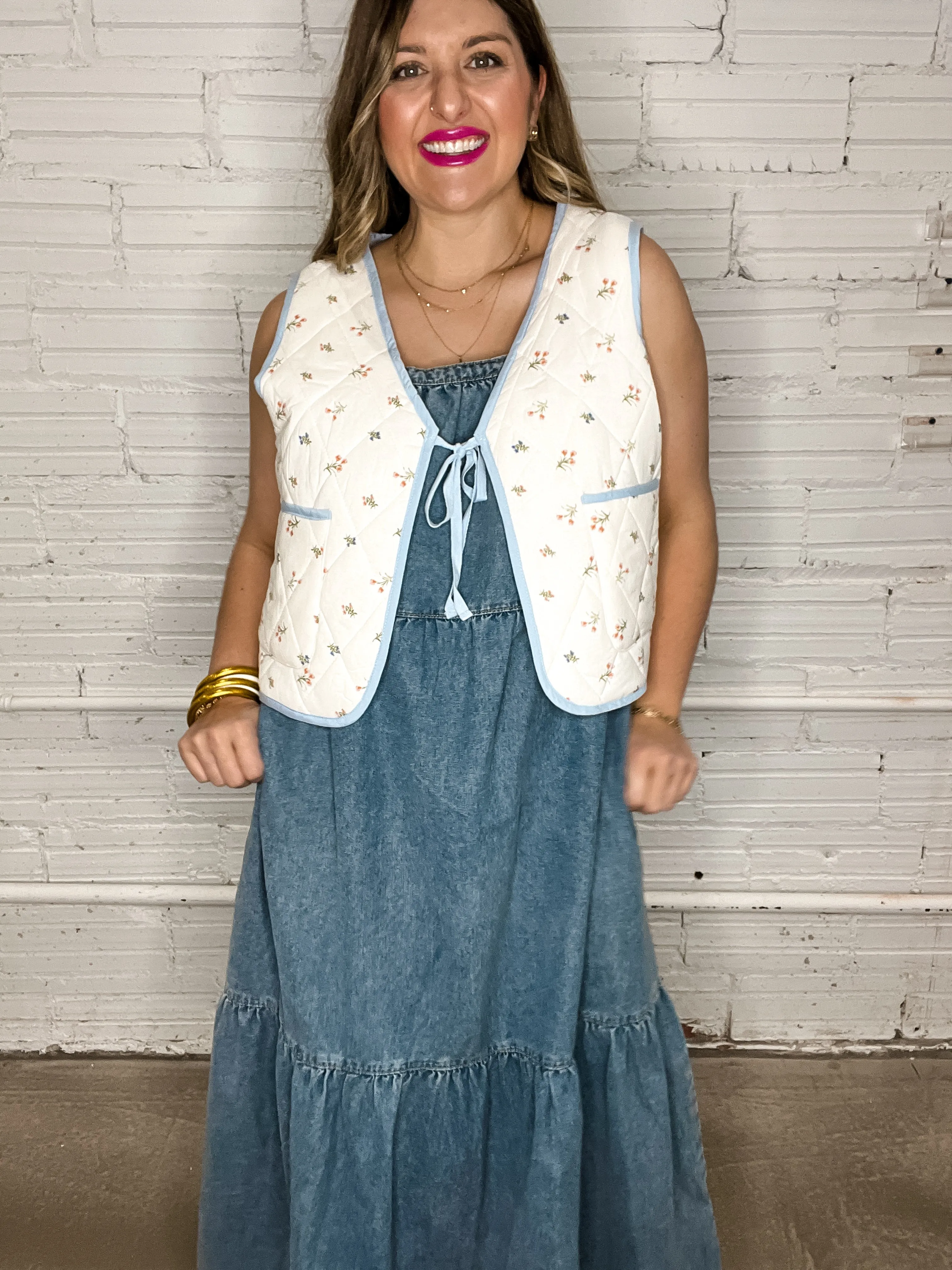 Dainty Dwellings Floral Cream Quilted Vest