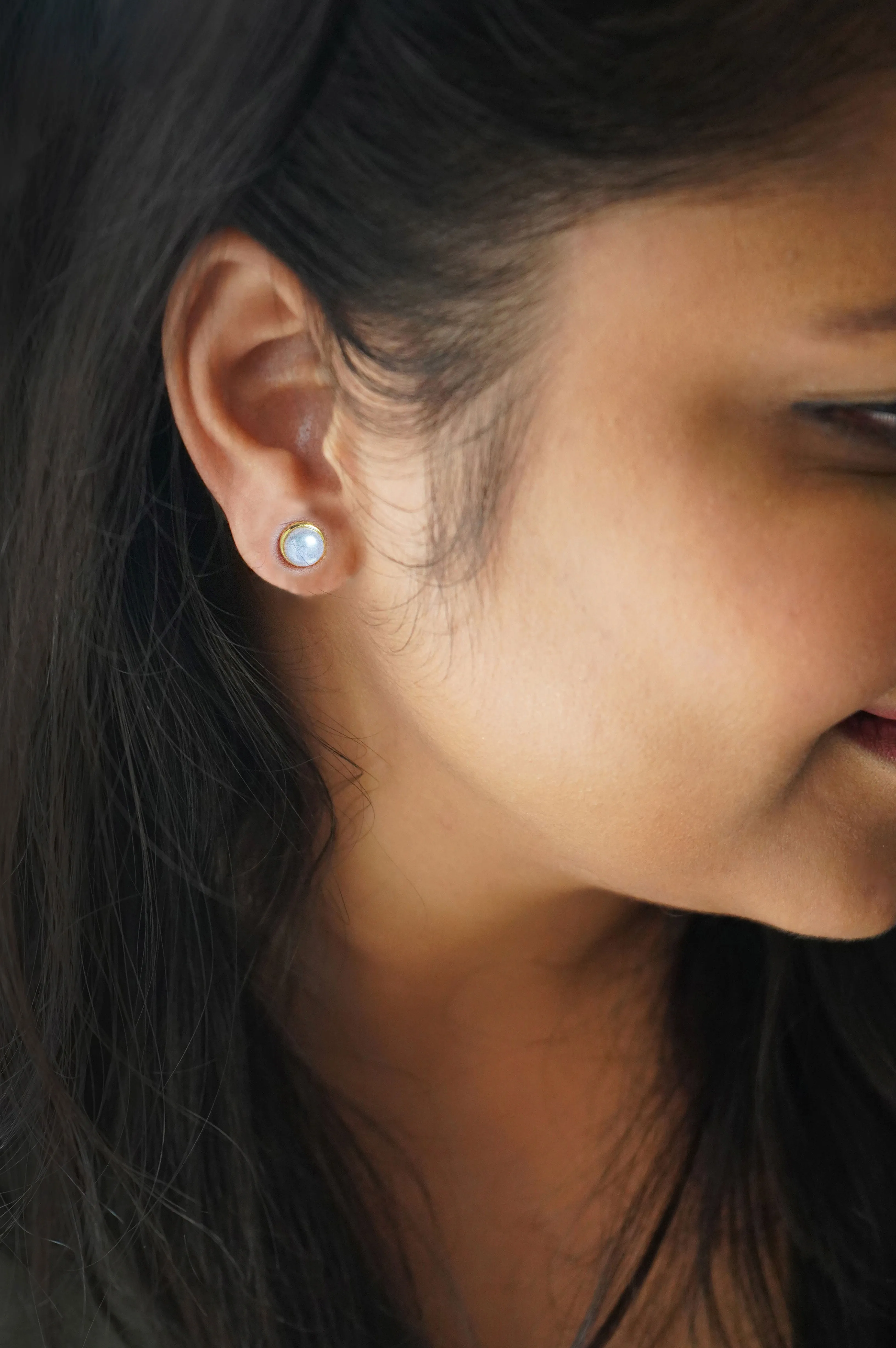 Dainty Fresh Water Pearl Gold Plated Sterling Silver Stud Earrings