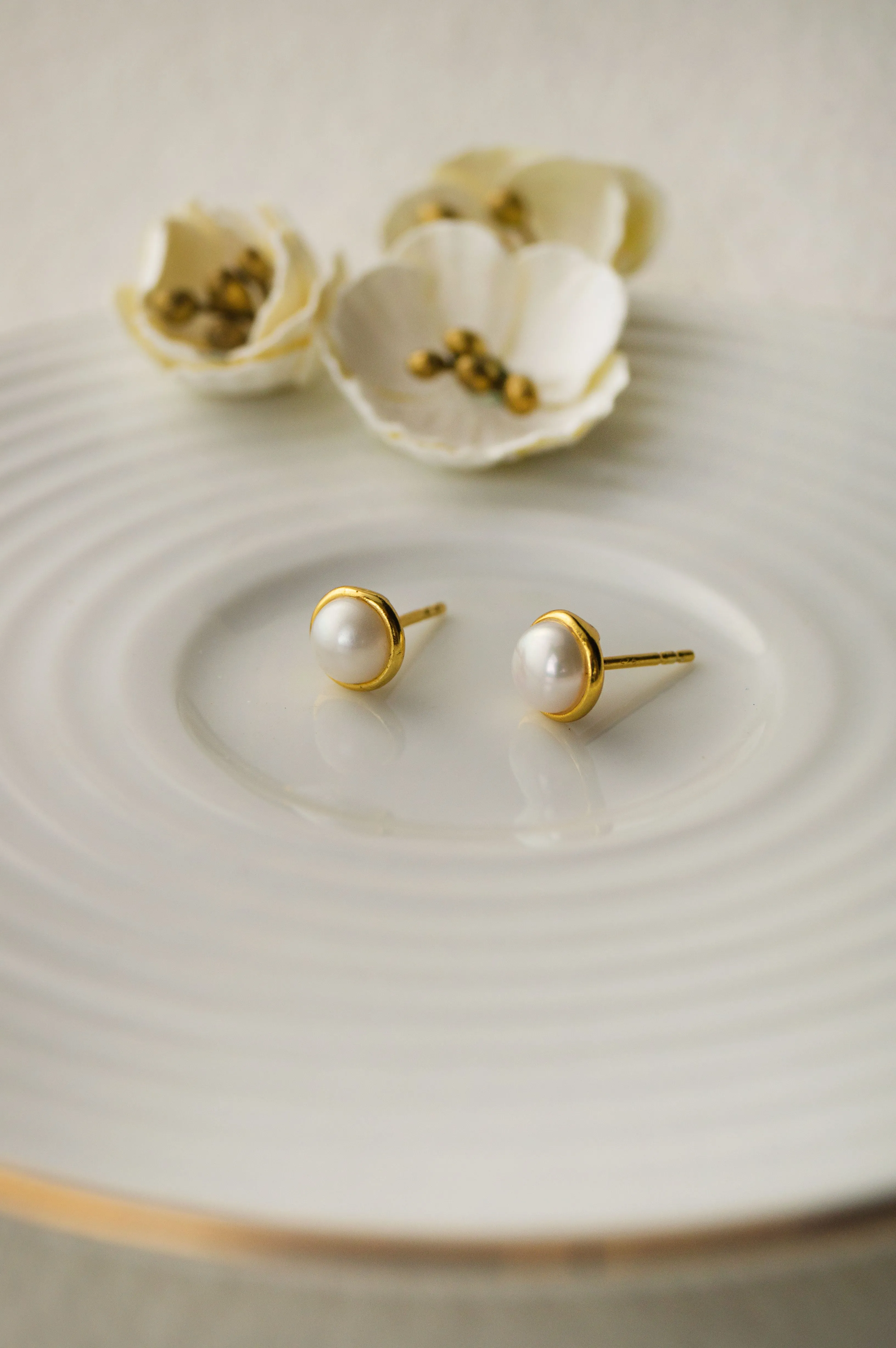 Dainty Fresh Water Pearl Gold Plated Sterling Silver Stud Earrings