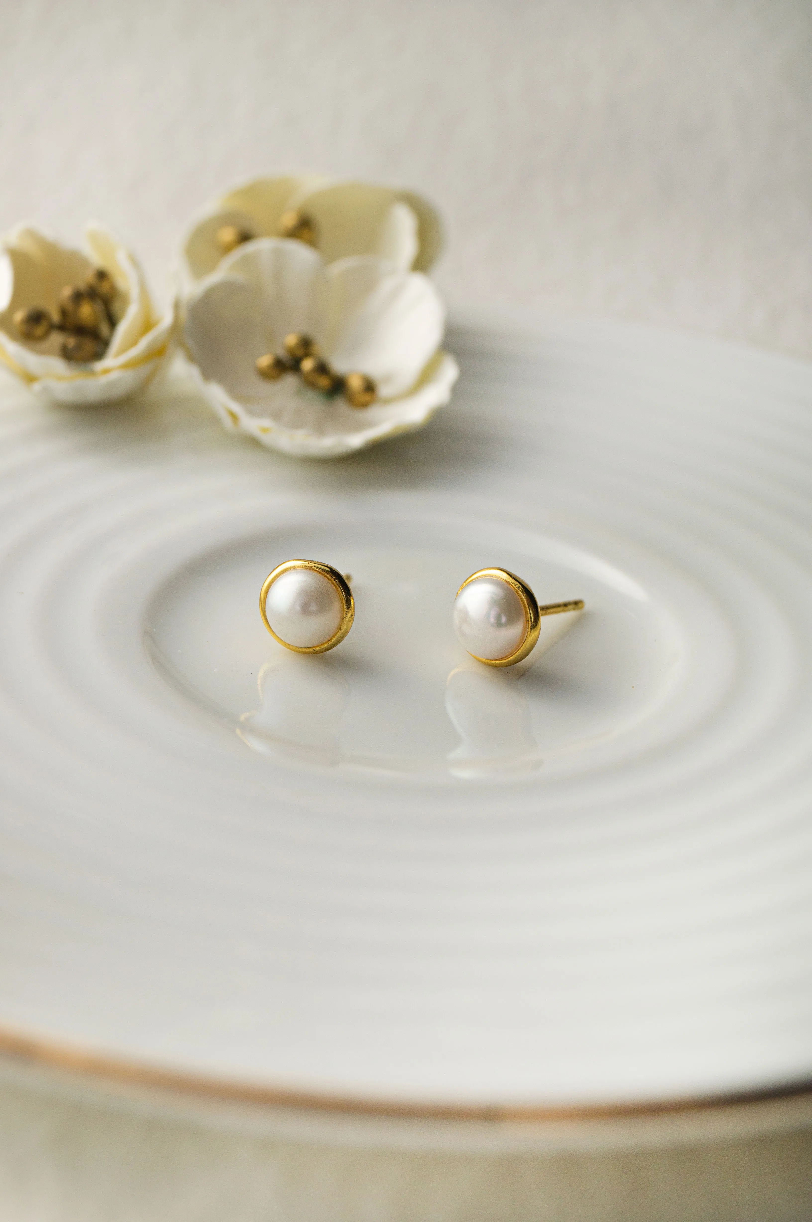 Dainty Fresh Water Pearl Gold Plated Sterling Silver Stud Earrings
