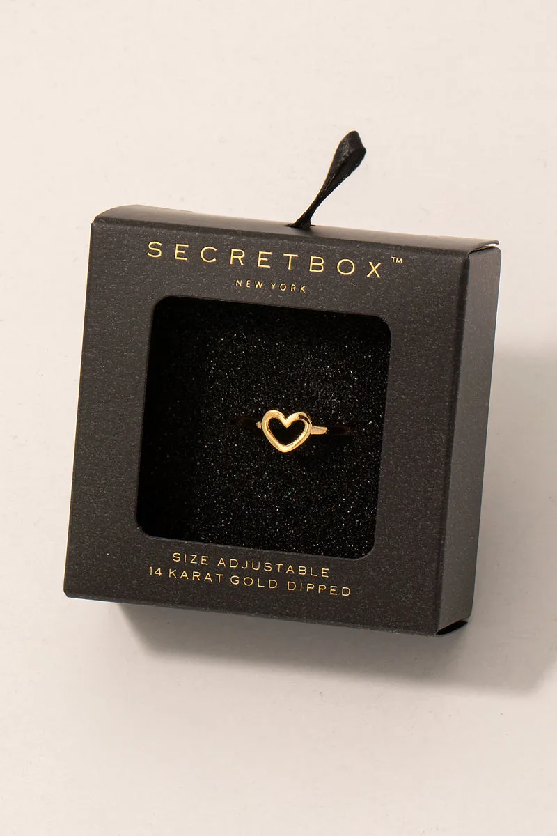 Dainty Hollow Heart Ring Box in Gold
