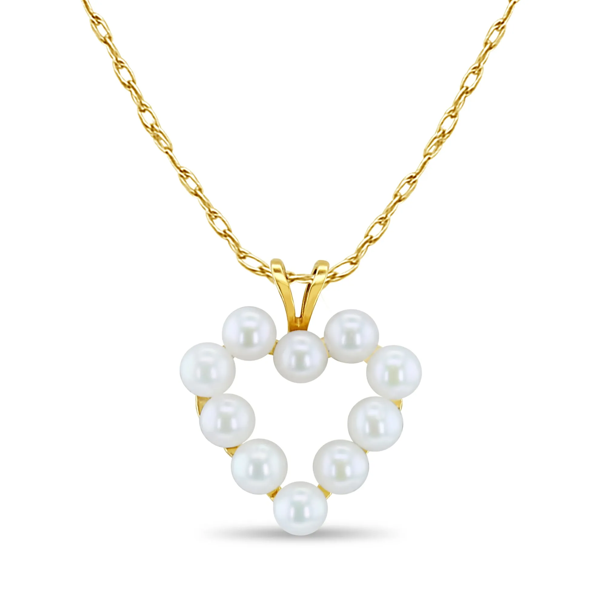 Dainty Pearl Heart Shaped Necklace 14k Yellow Gold