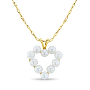 Dainty Pearl Heart Shaped Necklace 14k Yellow Gold
