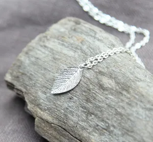 Dainty Silver Leaf Necklace, Minimal Nature Inspired Jewelry