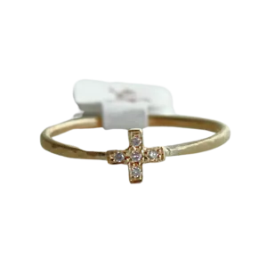 Dainty Textured Yellow Gold Cross Ring