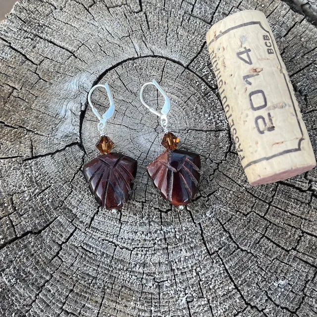 Deco style tiger eye leaf earrings