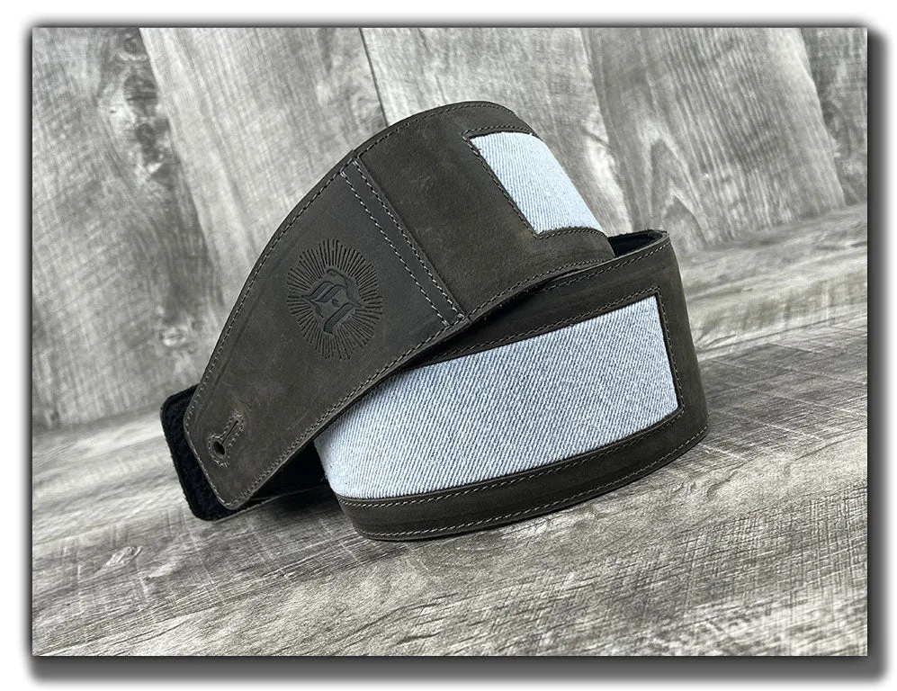 Denim- Aged Steel Leather Guitar Strap - Numbered Limited Edition