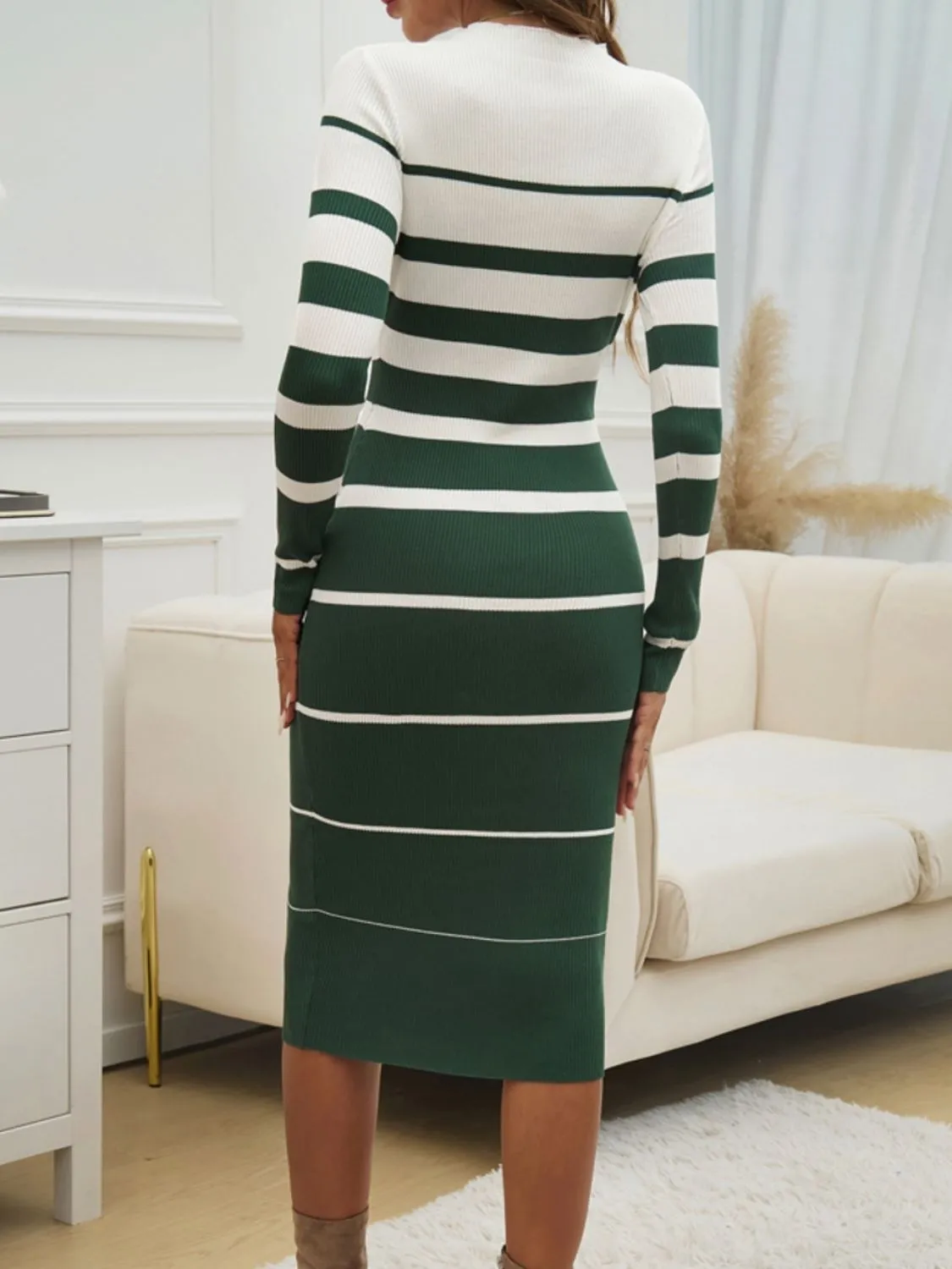 Devine Color Block Round Neck Long Sleeve Midi Dress (4 Colors)