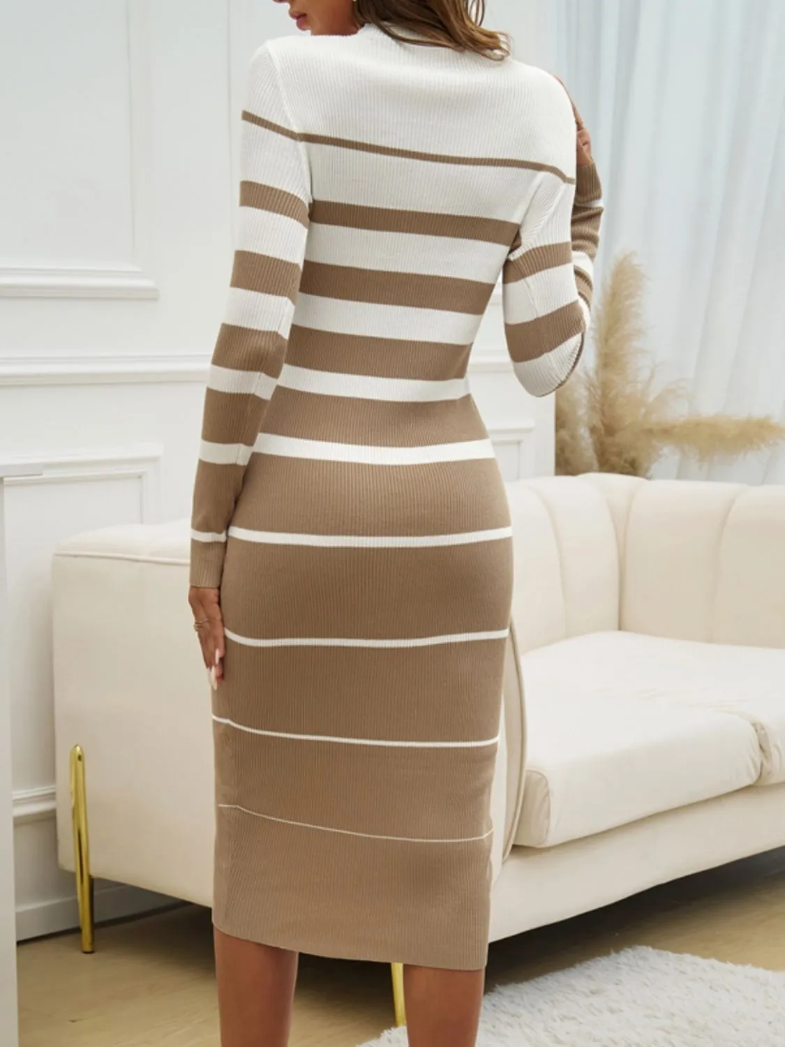 Devine Color Block Round Neck Long Sleeve Midi Dress (4 Colors)