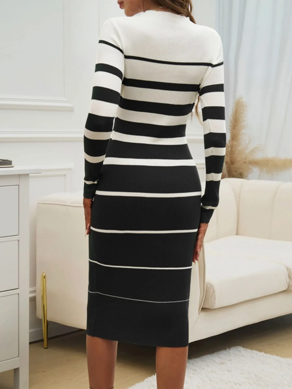 Devine Color Block Round Neck Long Sleeve Midi Dress (4 Colors)