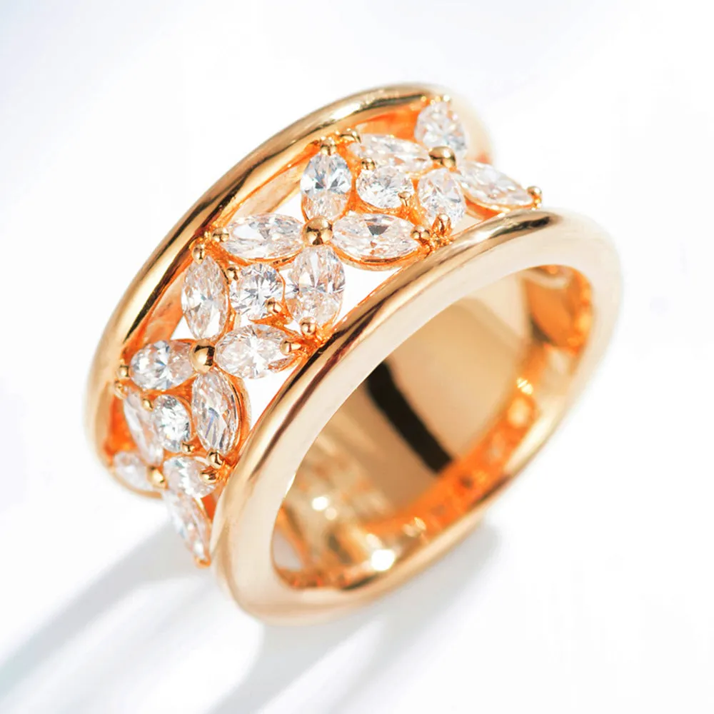 Diamond 4-Leaf Clover Pattern Ring