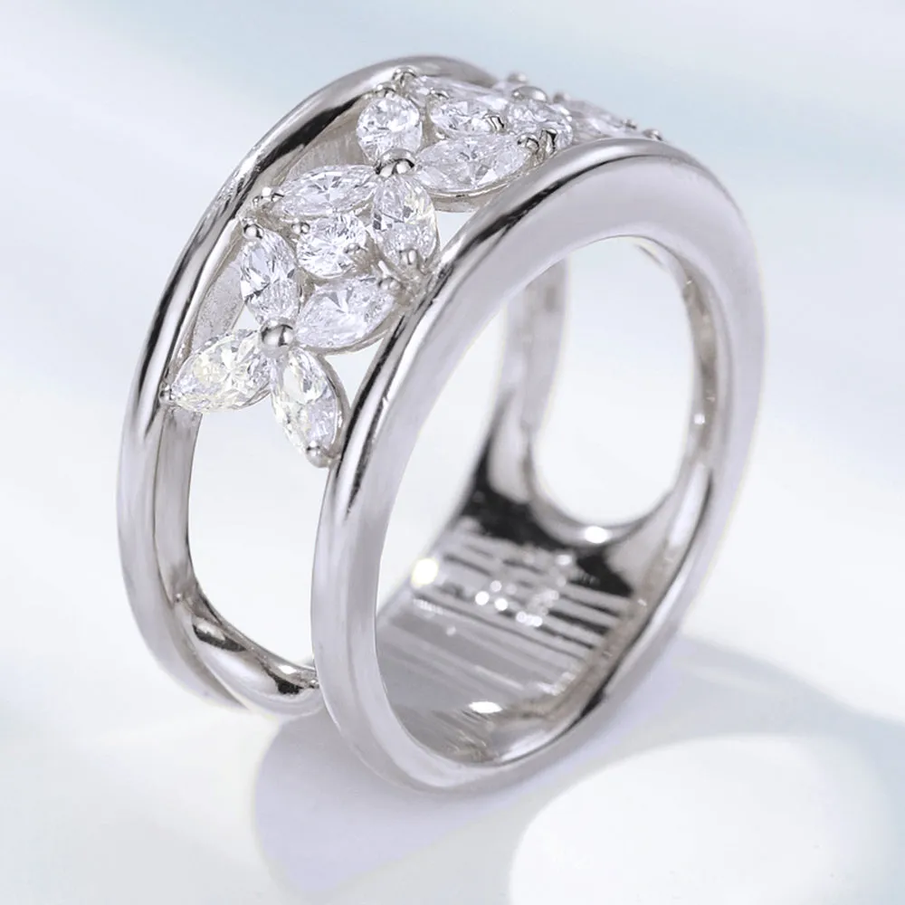Diamond 4-Leaf Clover Pattern Ring