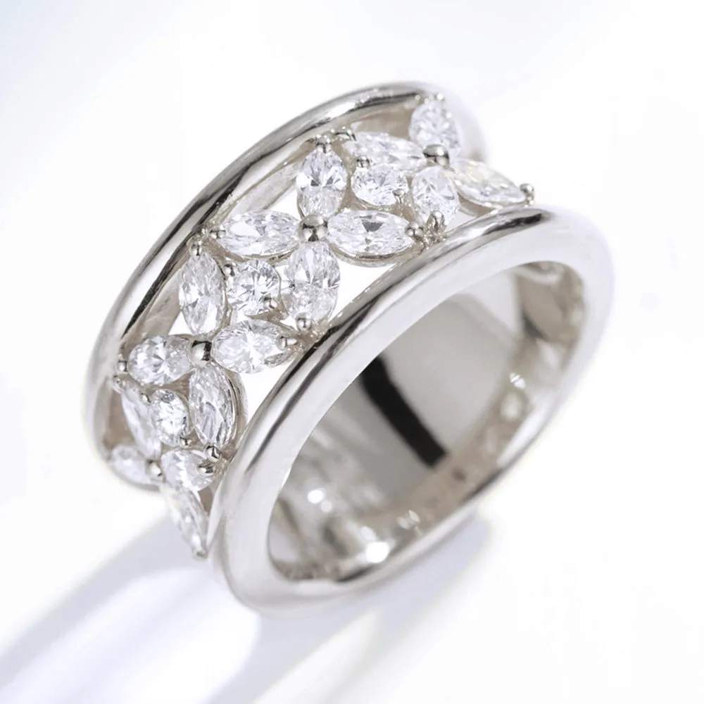 Diamond 4-Leaf Clover Pattern Ring