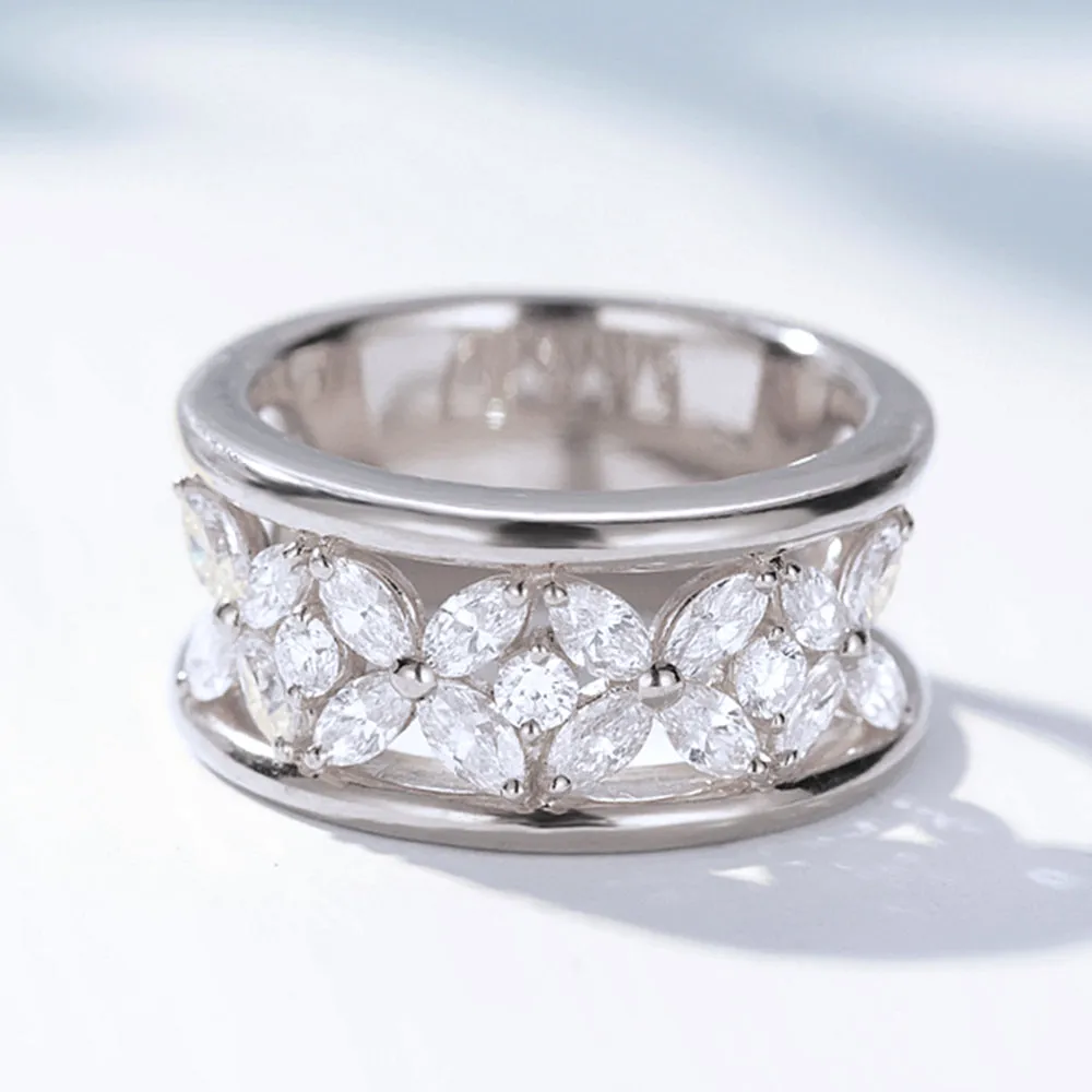 Diamond 4-Leaf Clover Pattern Ring