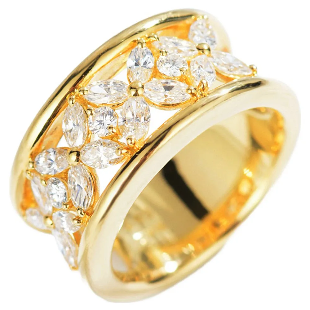Diamond 4-Leaf Clover Pattern Ring