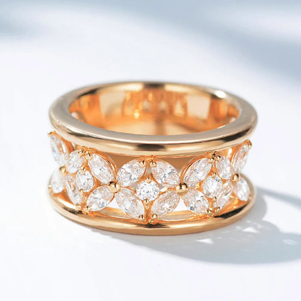 Diamond 4-Leaf Clover Pattern Ring