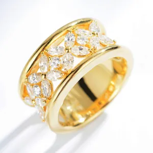 Diamond 4-Leaf Clover Pattern Ring