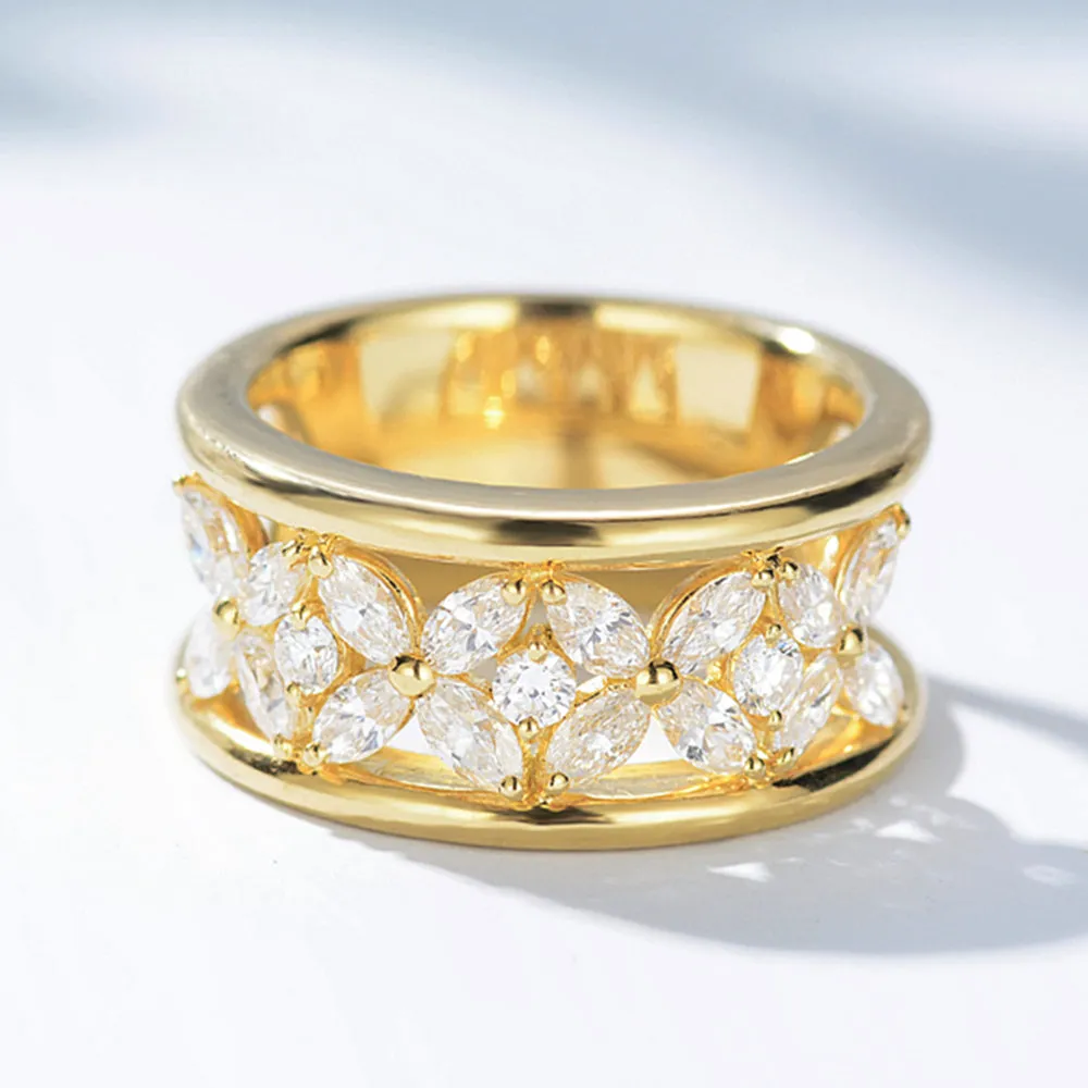 Diamond 4-Leaf Clover Pattern Ring