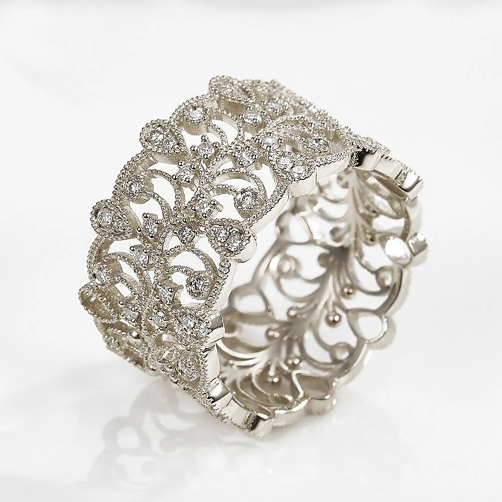 Diamond Filigree Hollow Wide Ring