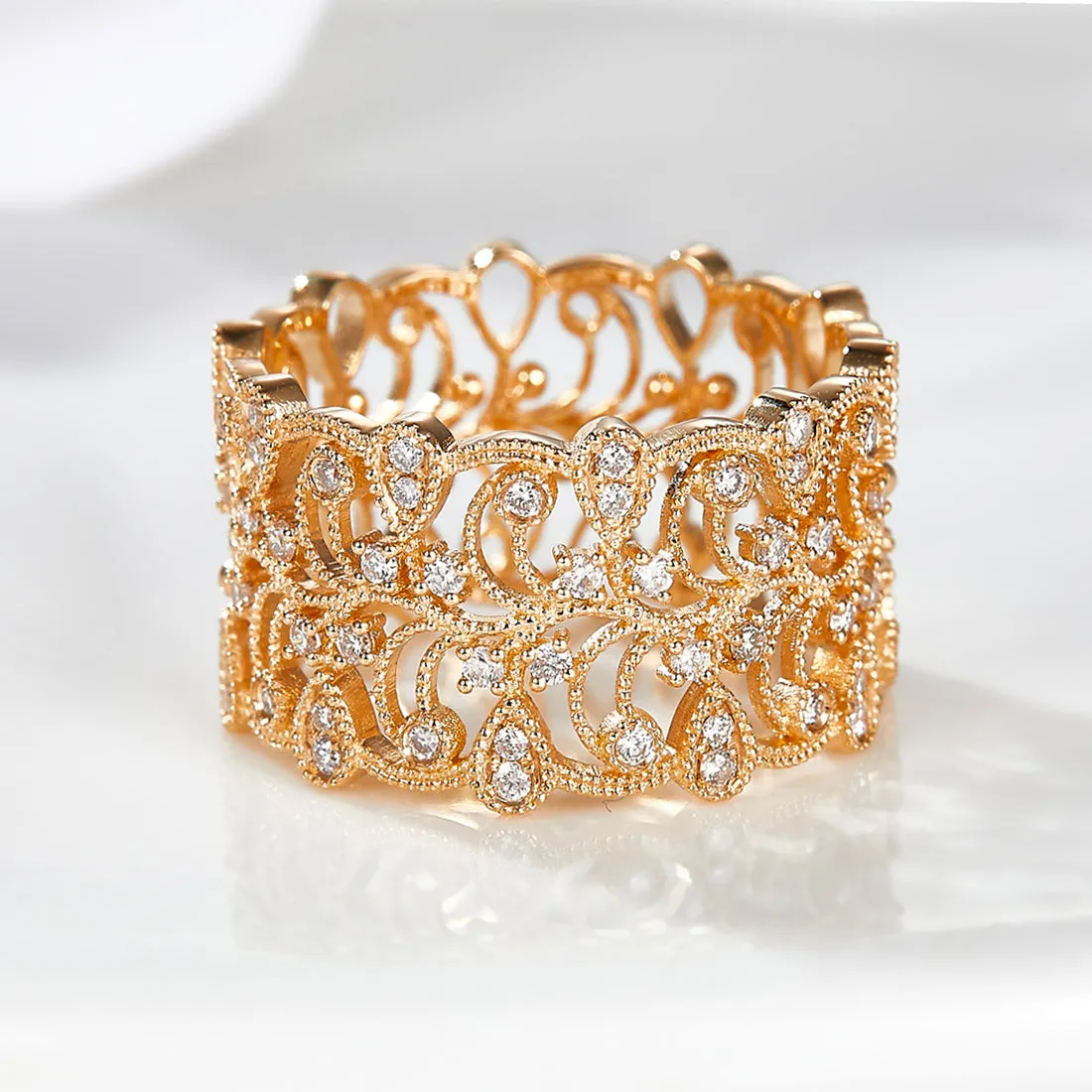 Diamond Filigree Hollow Wide Ring