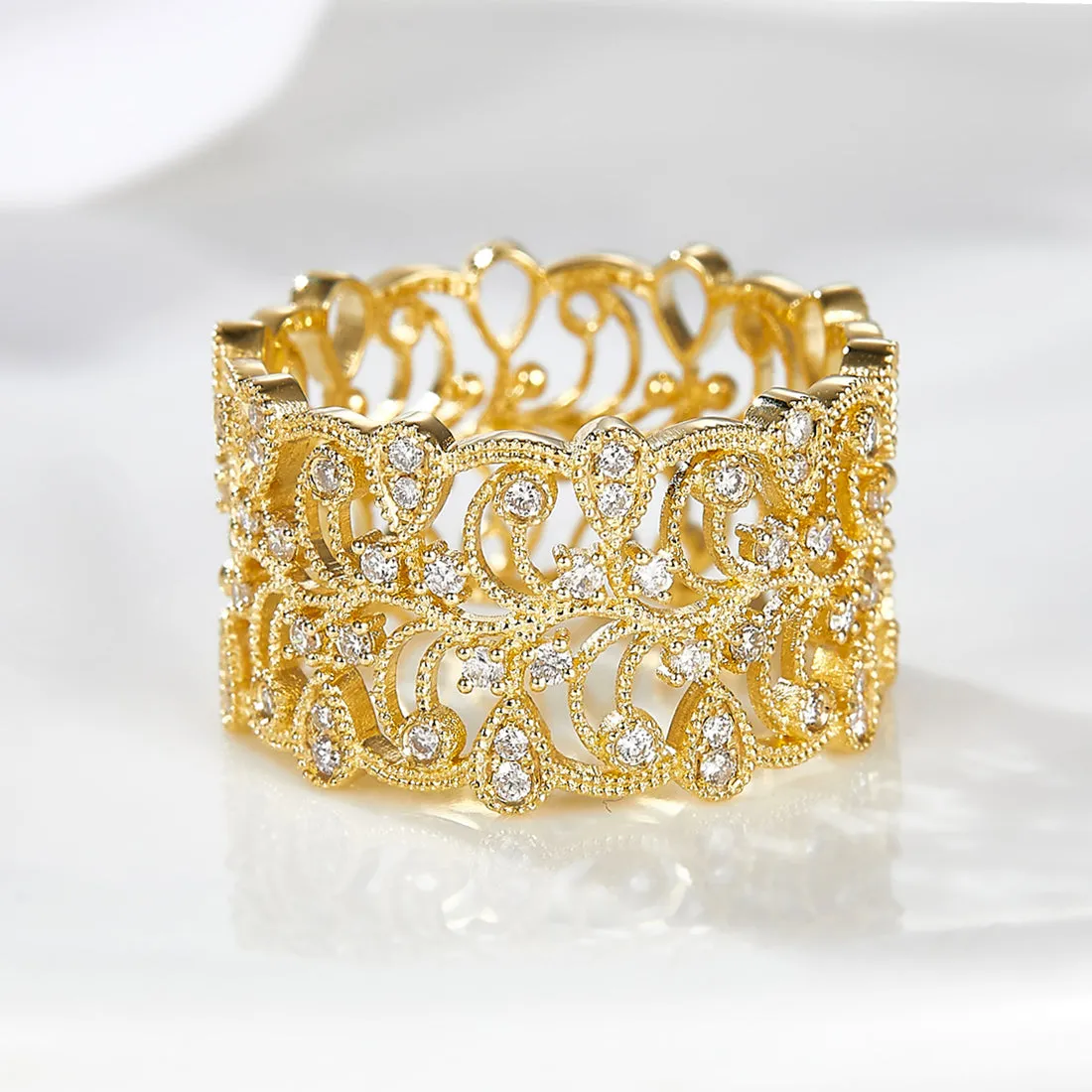 Diamond Filigree Hollow Wide Ring