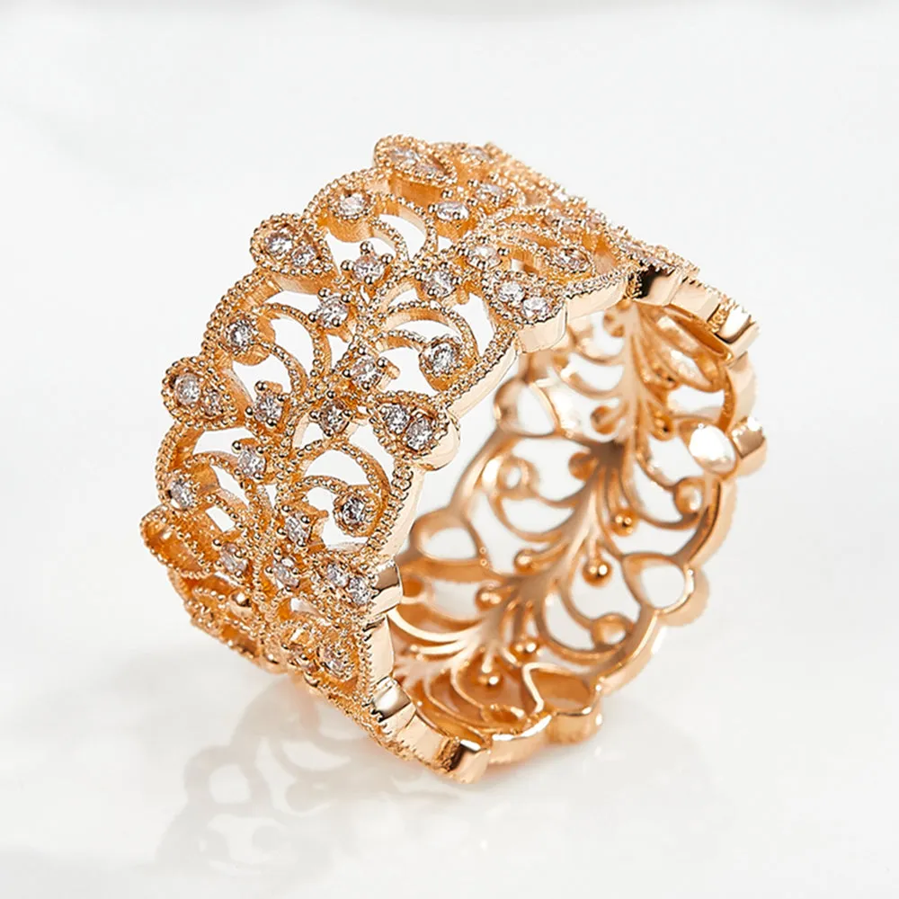 Diamond Filigree Hollow Wide Ring