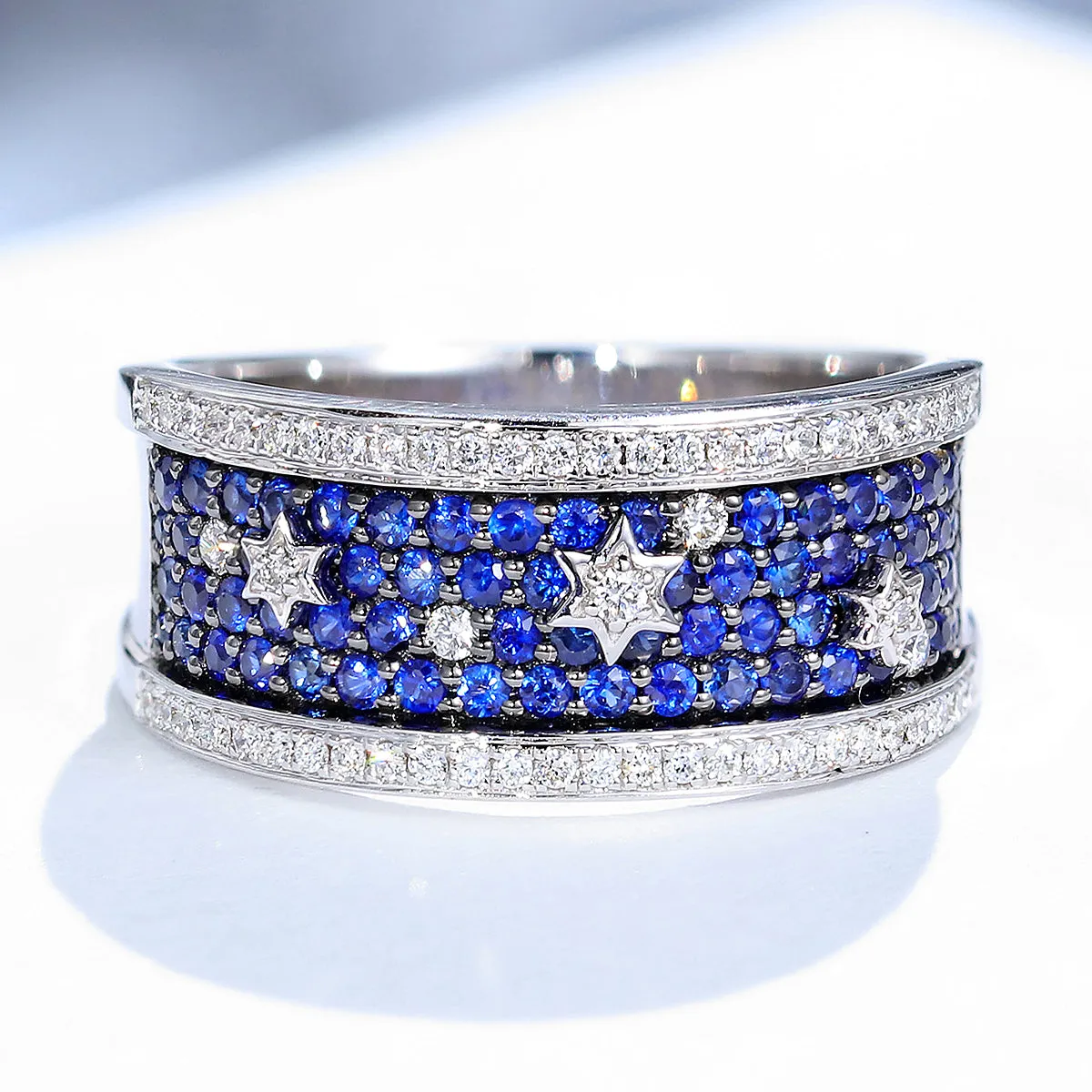 Diamond Sapphire 'Starry Night' Wide Ring