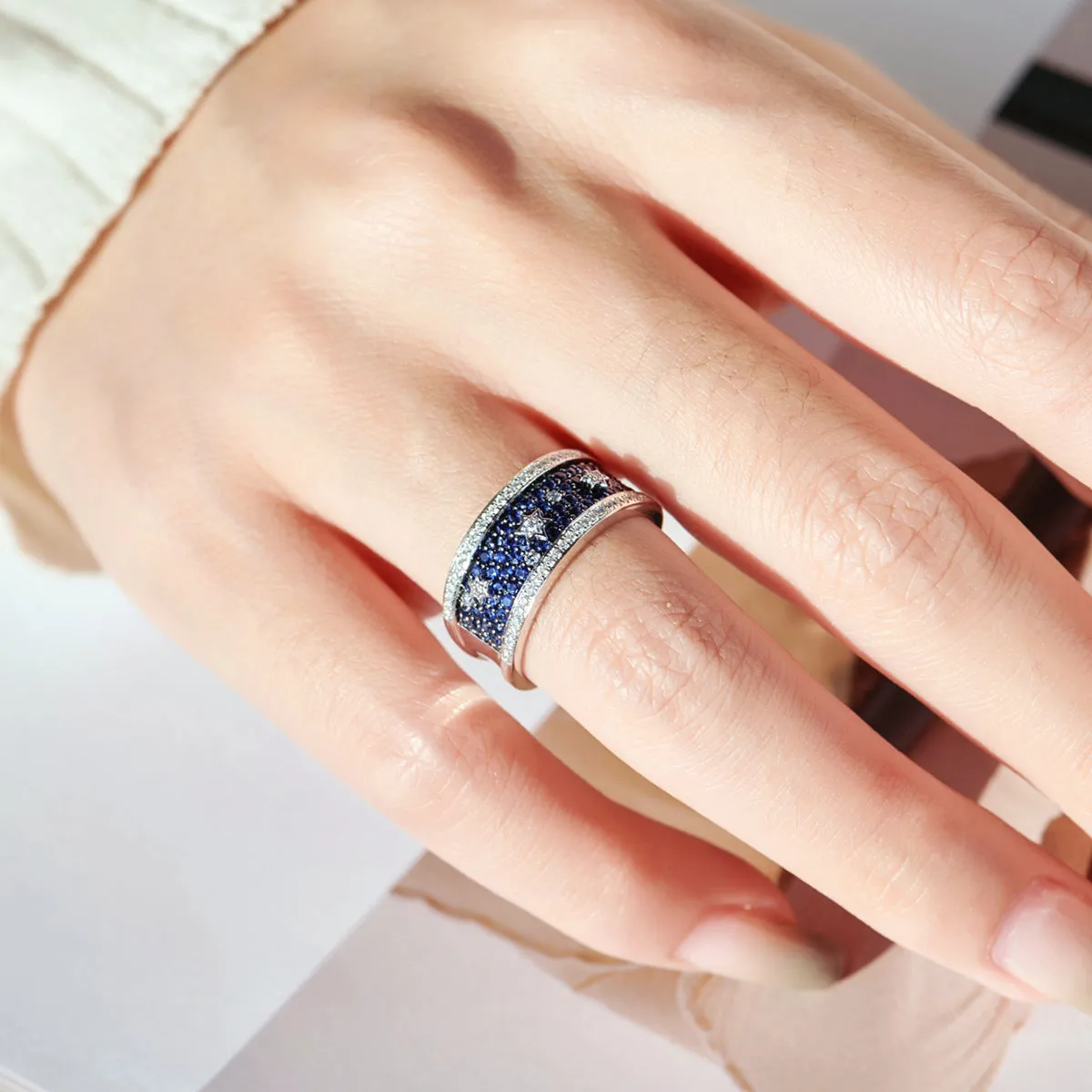 Diamond Sapphire 'Starry Night' Wide Ring