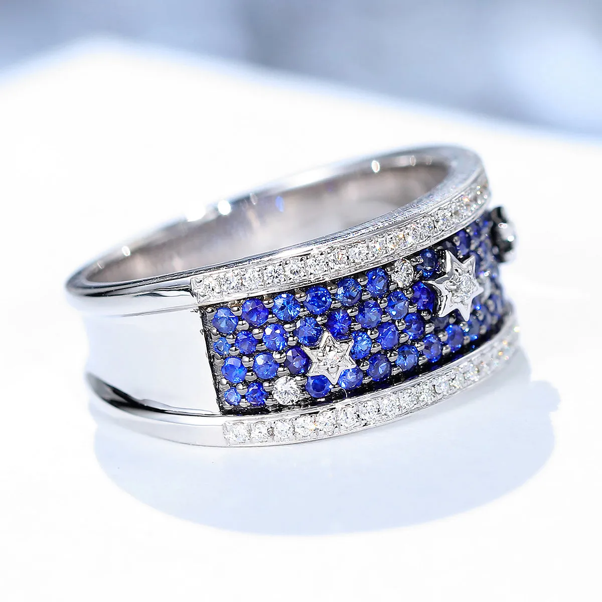 Diamond Sapphire 'Starry Night' Wide Ring