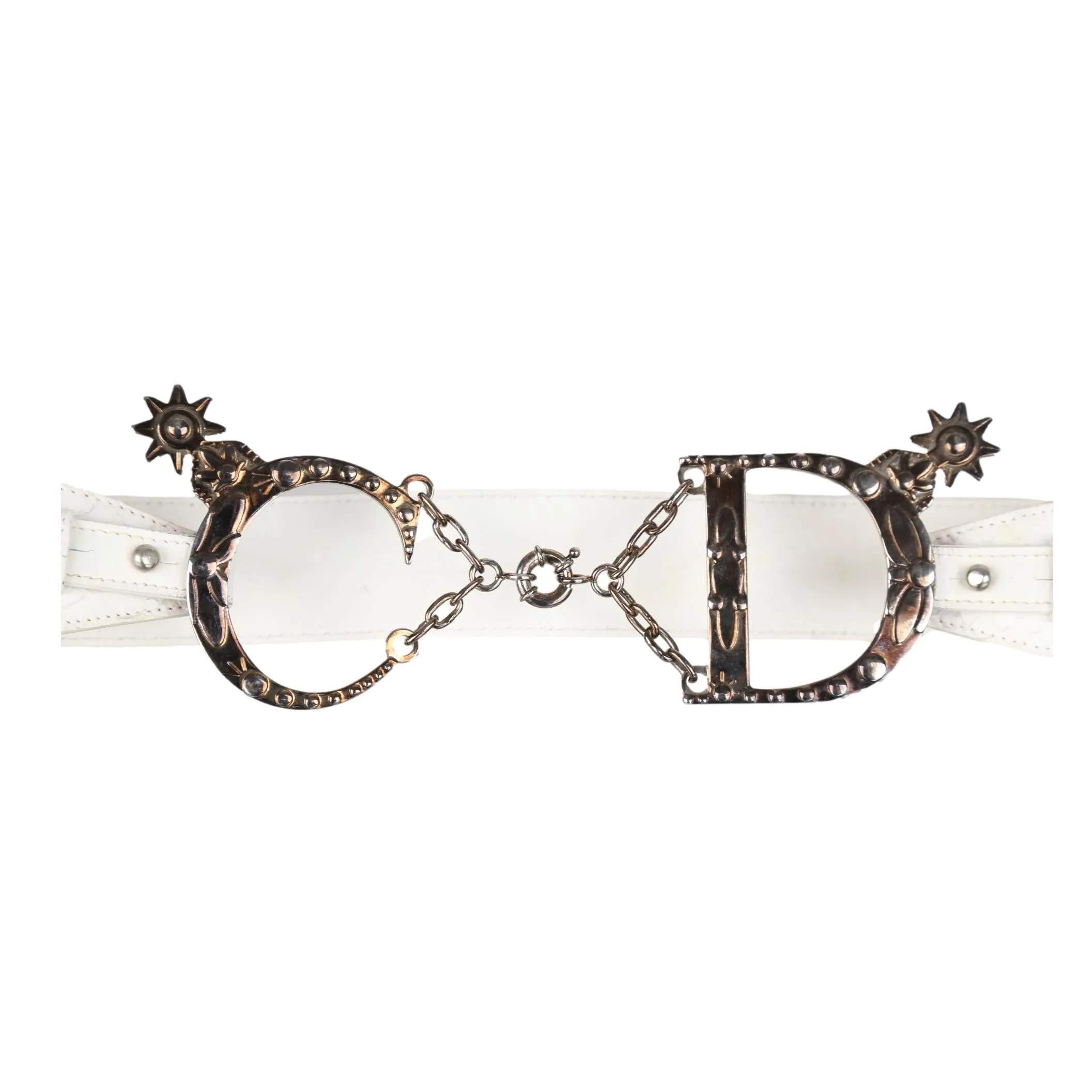 Dior White Snakeskin Logo Buckle Belt