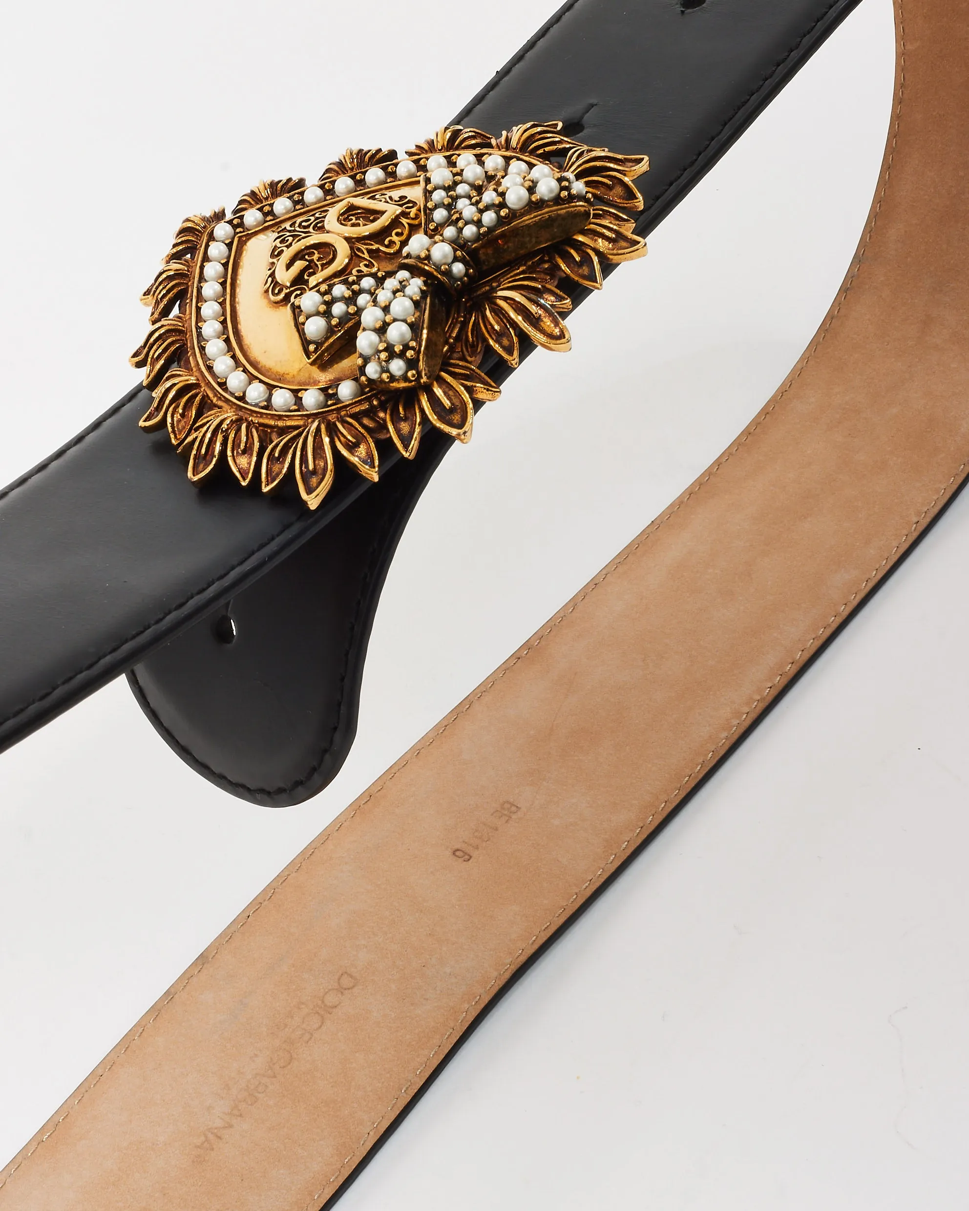 Dolce & Gabbana Black Leather Devotion Heart Buckle Belt - 90/36