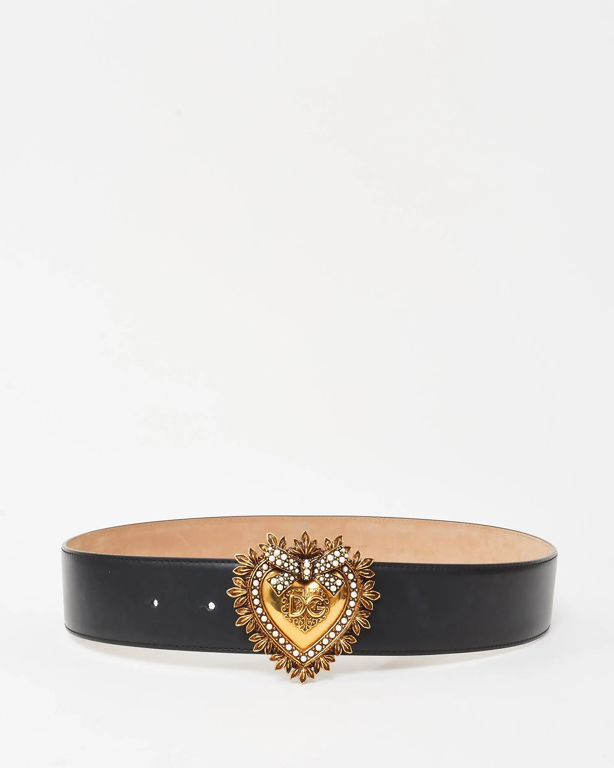 Dolce & Gabbana Black Leather Devotion Heart Buckle Belt - 90/36