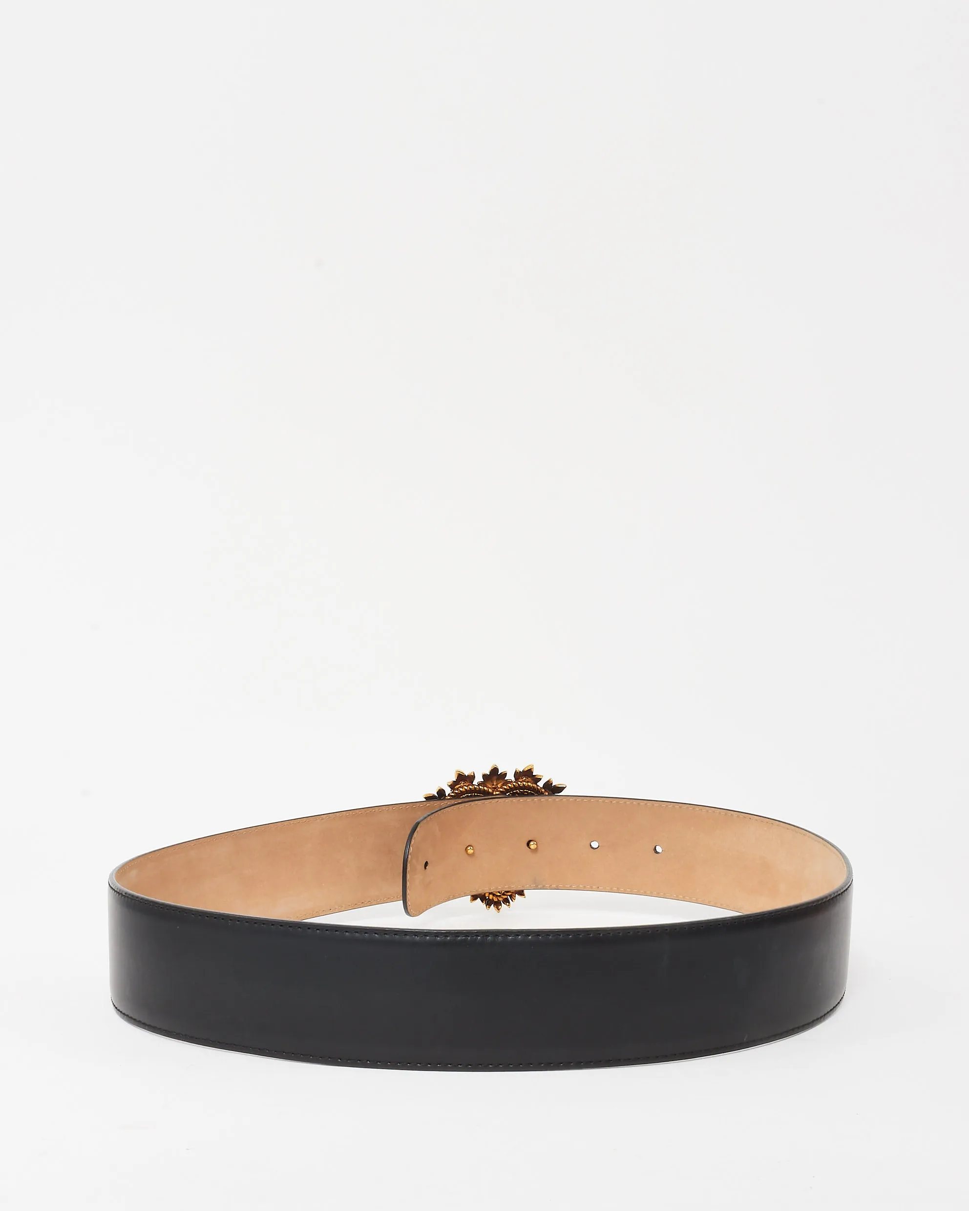 Dolce & Gabbana Black Leather Devotion Heart Buckle Belt - 90/36