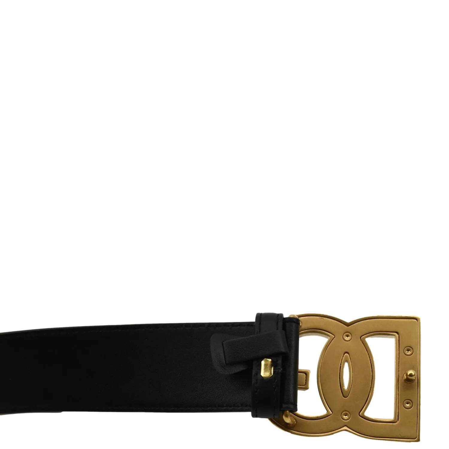 DOLCE & GABBANA Logo Rhinestones Leather Belt Black