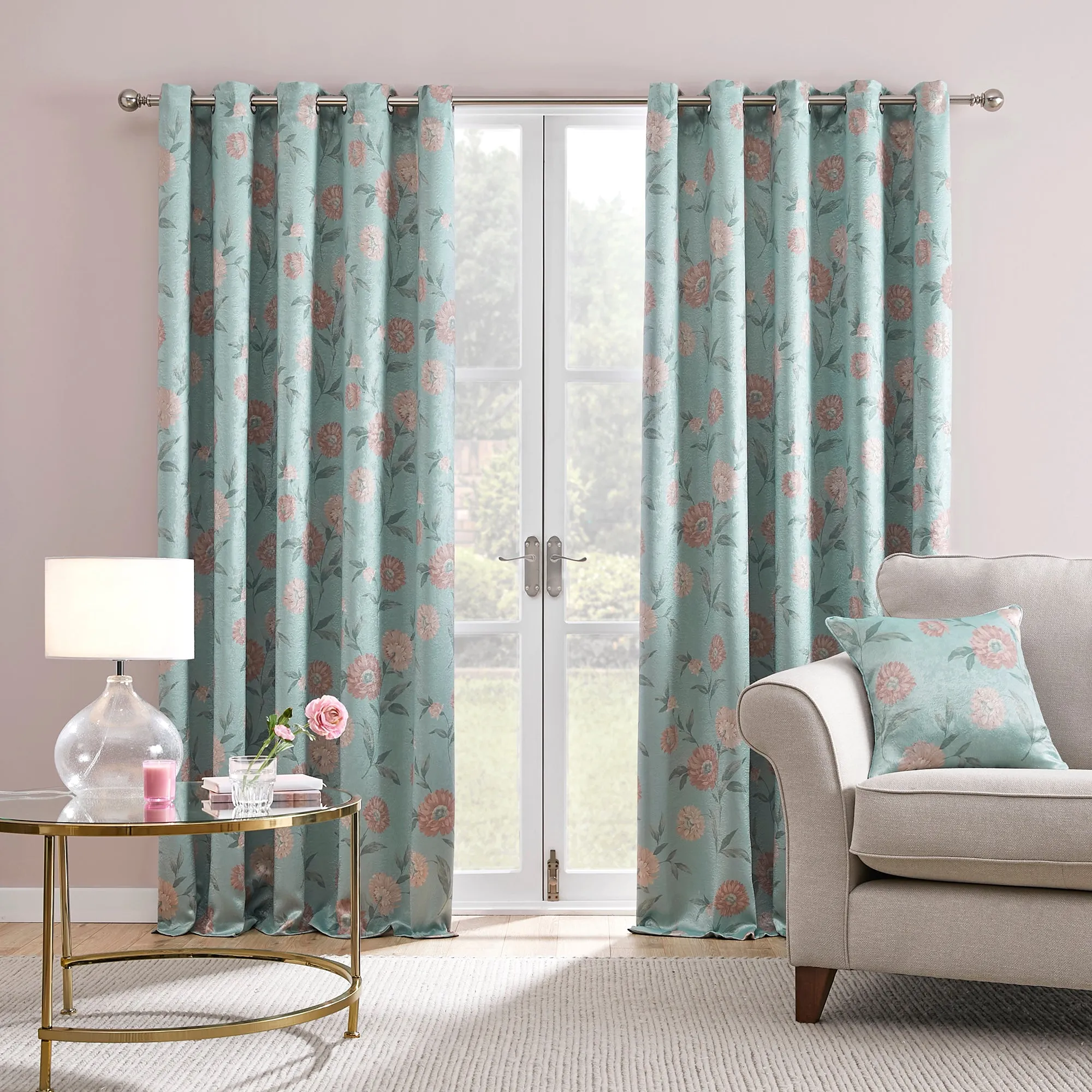 Dreams & Drapes Dahlia Eyelet Curtains - Duck Egg