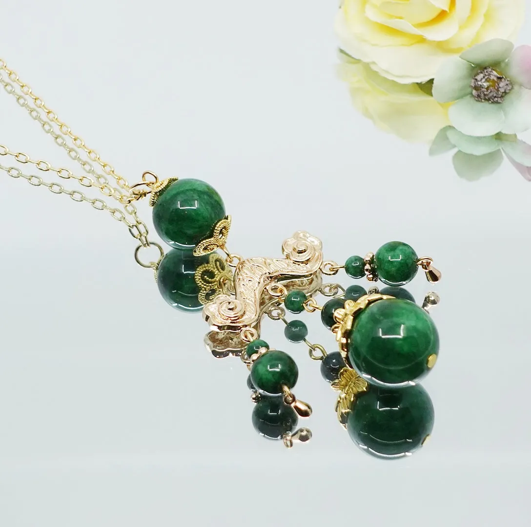 Elf Forest Long Tassel Necklace and Earrings Set