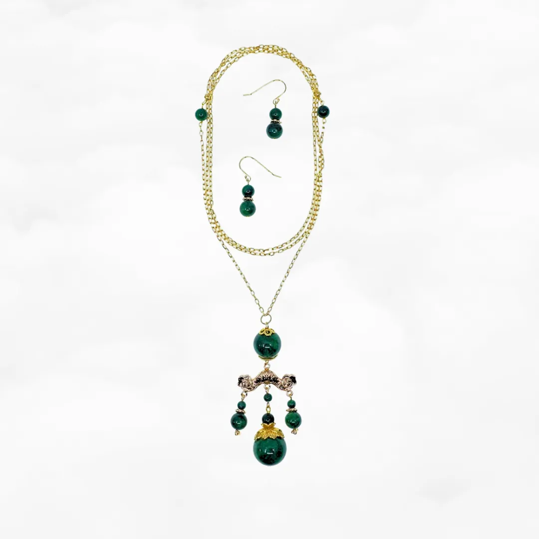 Elf Forest Long Tassel Necklace and Earrings Set